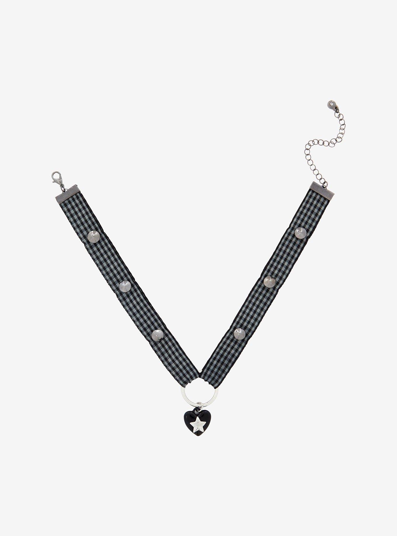 Social Collision Plaid Heart Hardware Choker, , hi-res