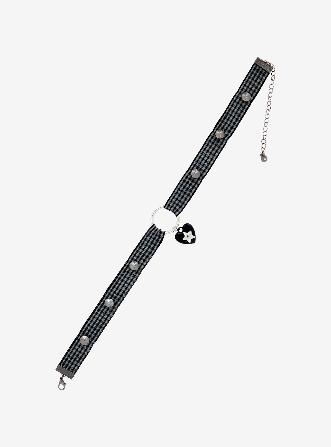 Social Collision Plaid Heart Hardware Choker, , alternate
