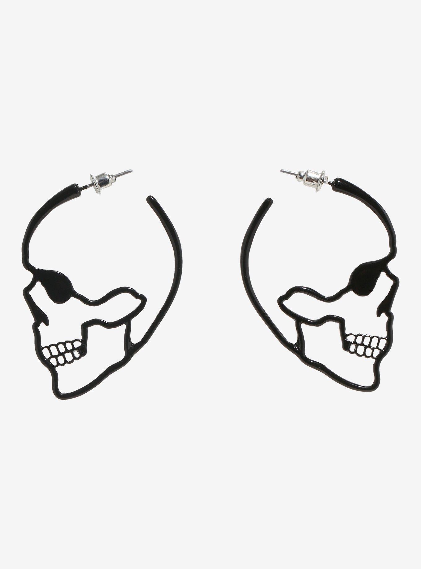 Social Collision Skull Outline Hoop Earrings, , alternate