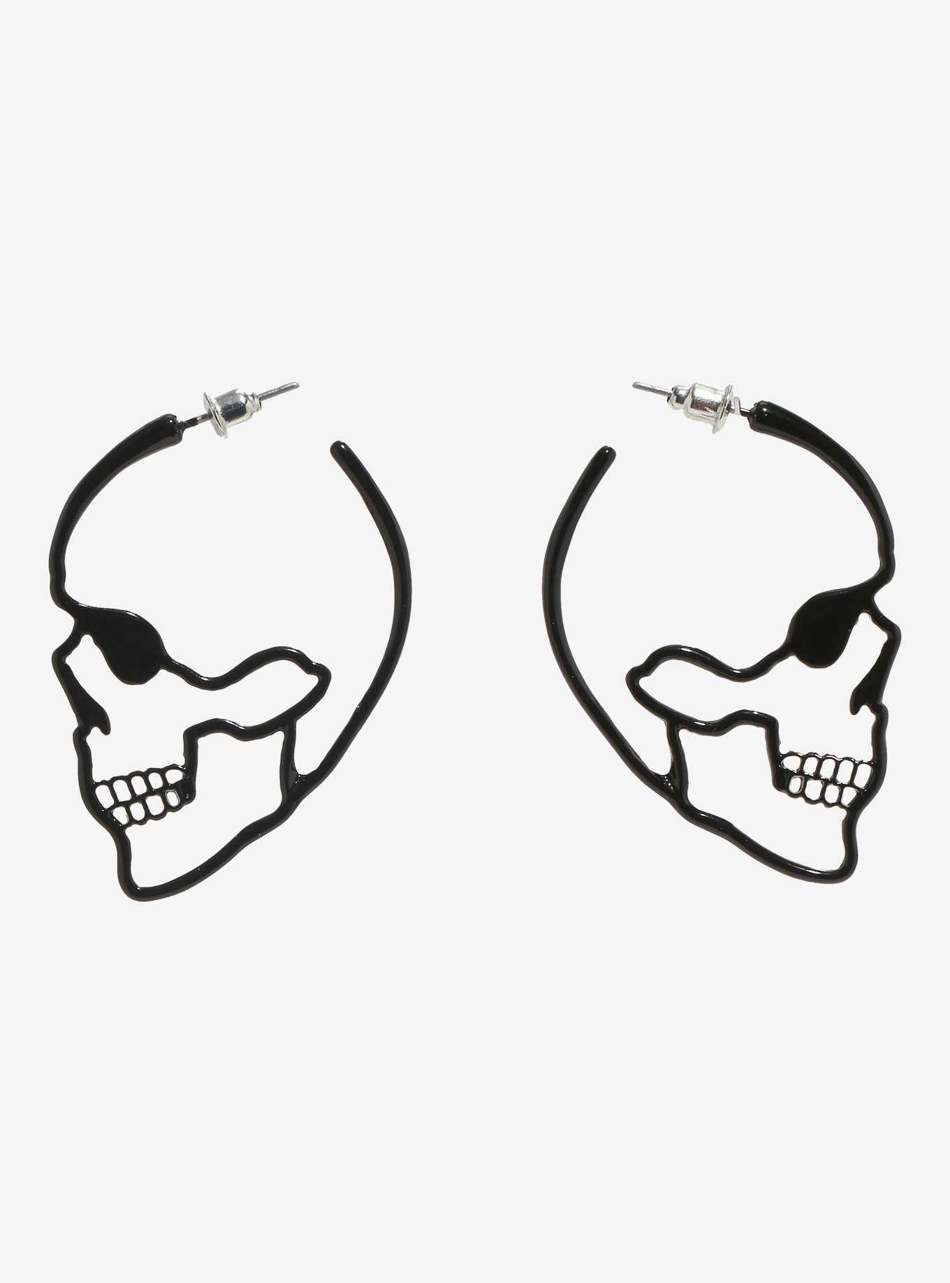 Social Collision Skull Outline Hoop Earrings, , hi-res