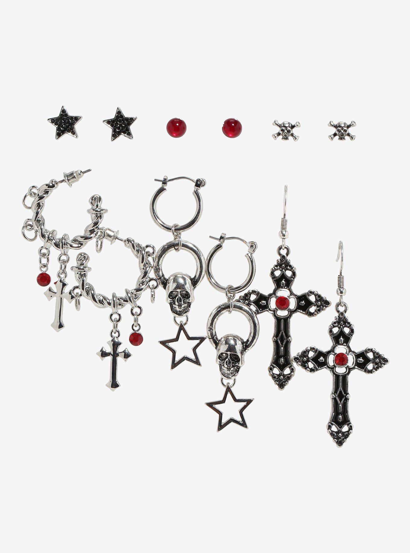Social Collision Skull Cross Earring Set, , alternate