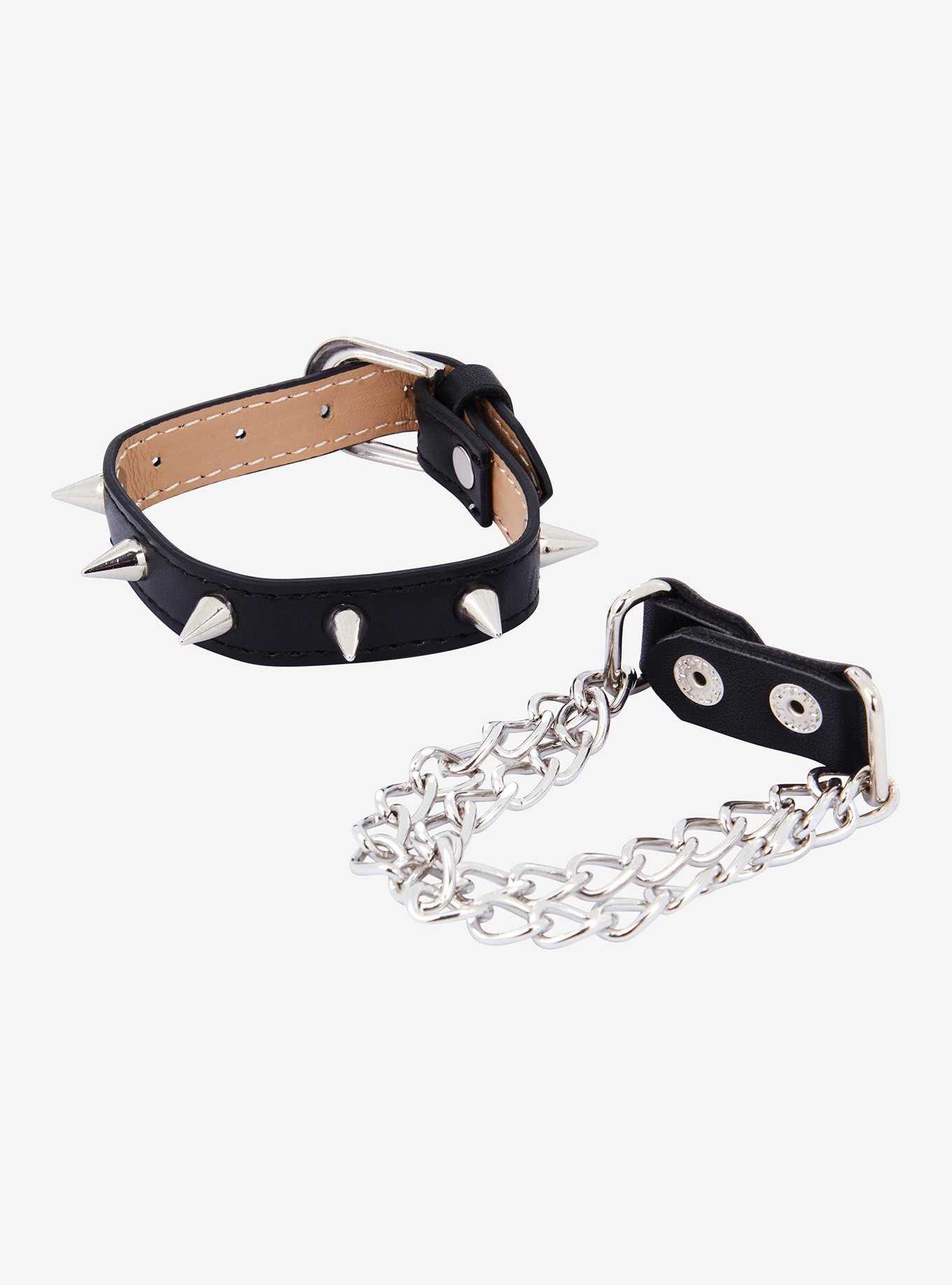Social Collision Spike Faux Leather Chain Bracelet Set, , hi-res