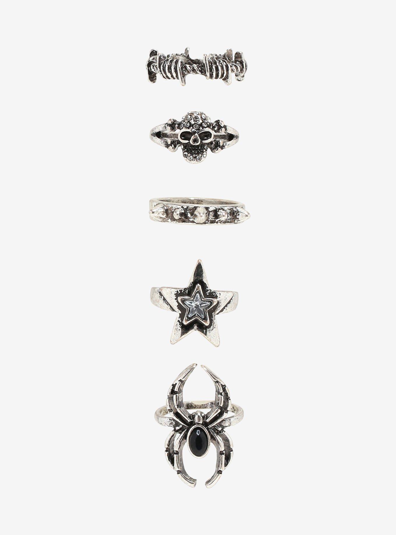 Social Collision Skull Spider Spike Ring Set, , hi-res