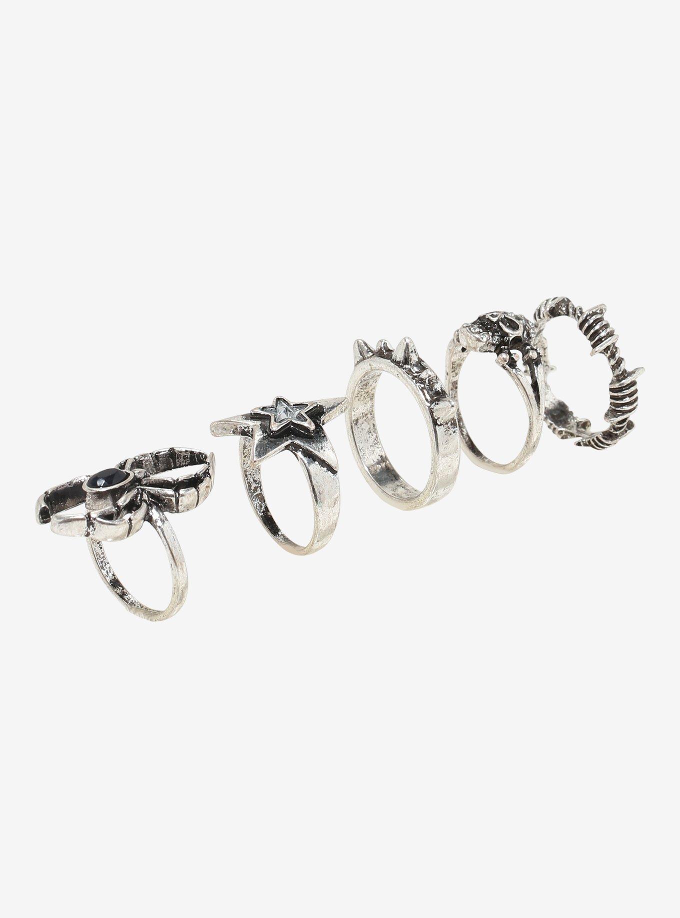Social Collision Skull Spider Spike Ring Set, , alternate