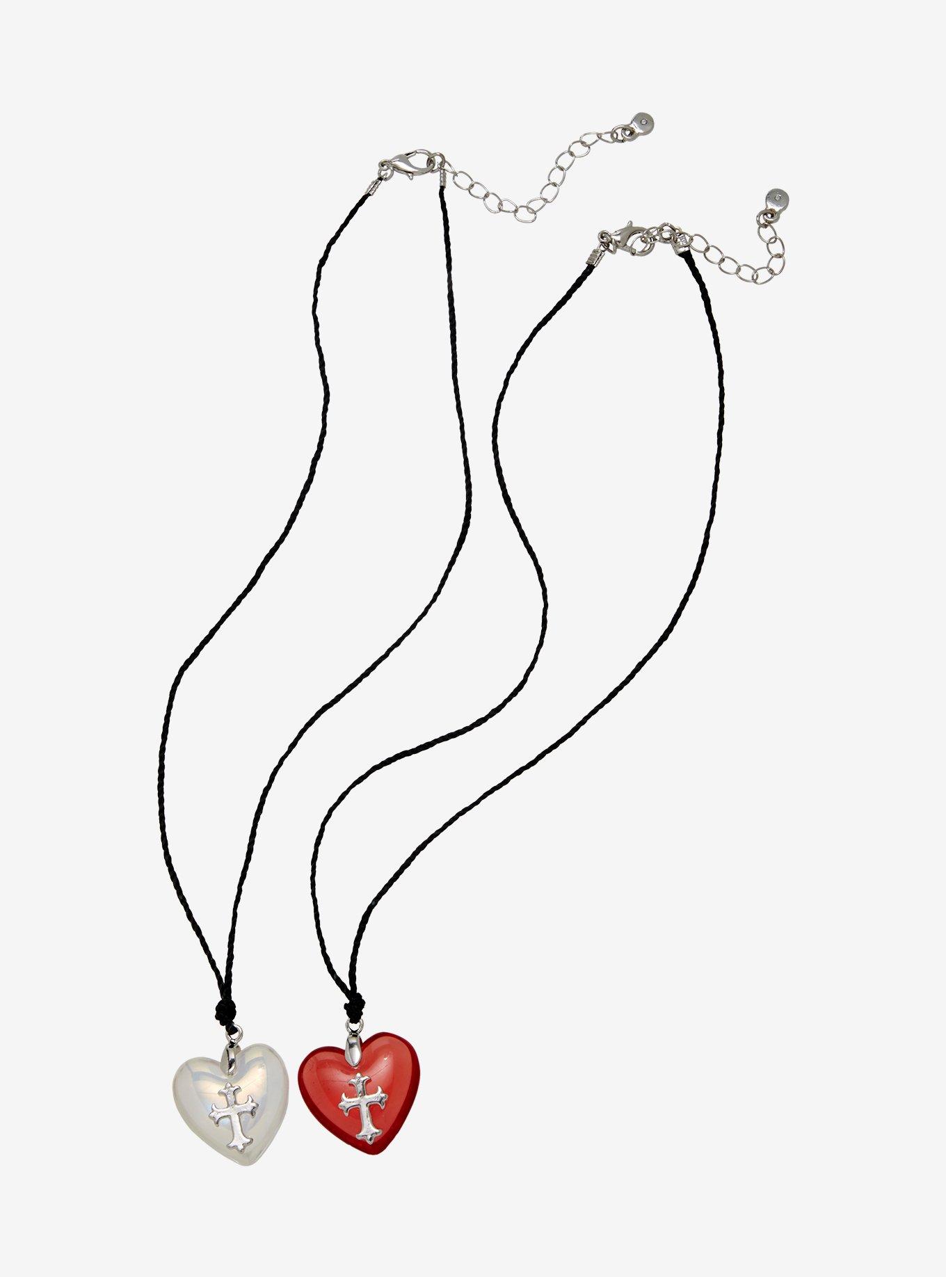 Social Collision Cross Bubble Heart Best Friend Cord Necklace Set, , alternate
