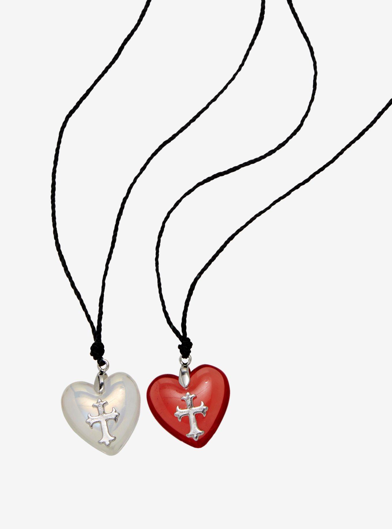 Social Collision Cross Bubble Heart Best Friend Cord Necklace Set, , alternate