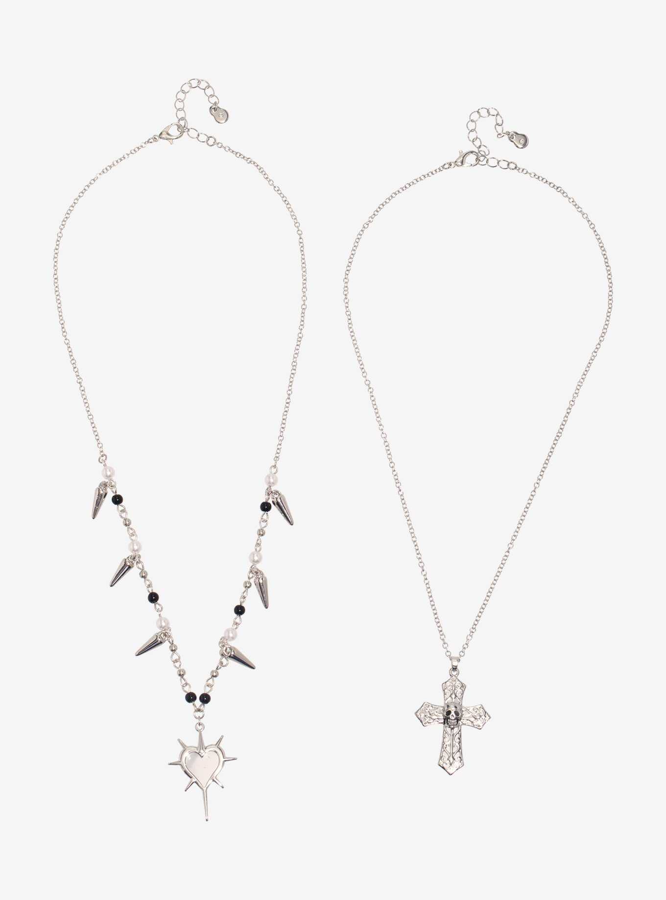Social Collision Spike Heart Goth Cross Necklace Set, , hi-res