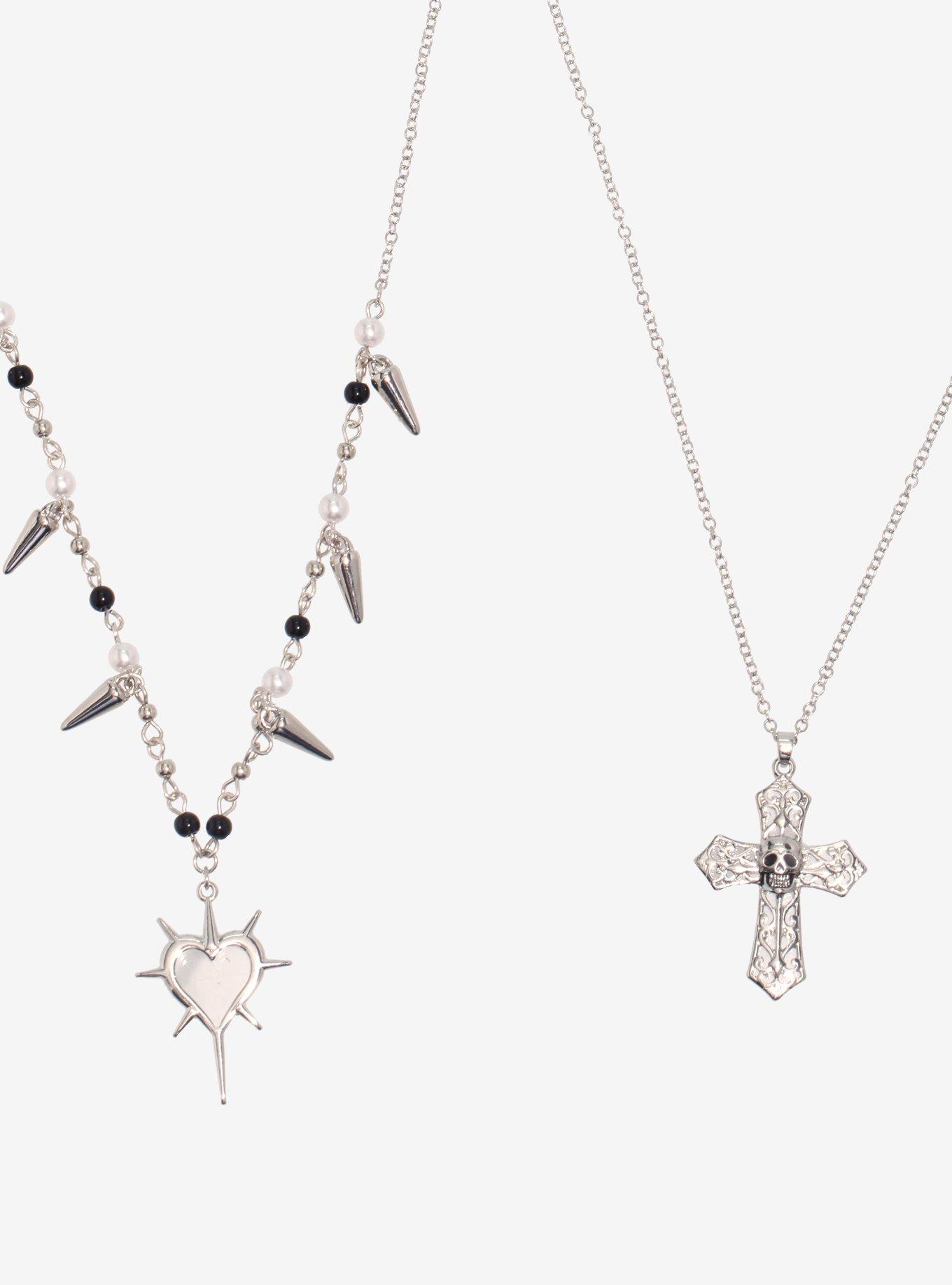 Social Collision Spike Heart Goth Cross Necklace Set, , alternate