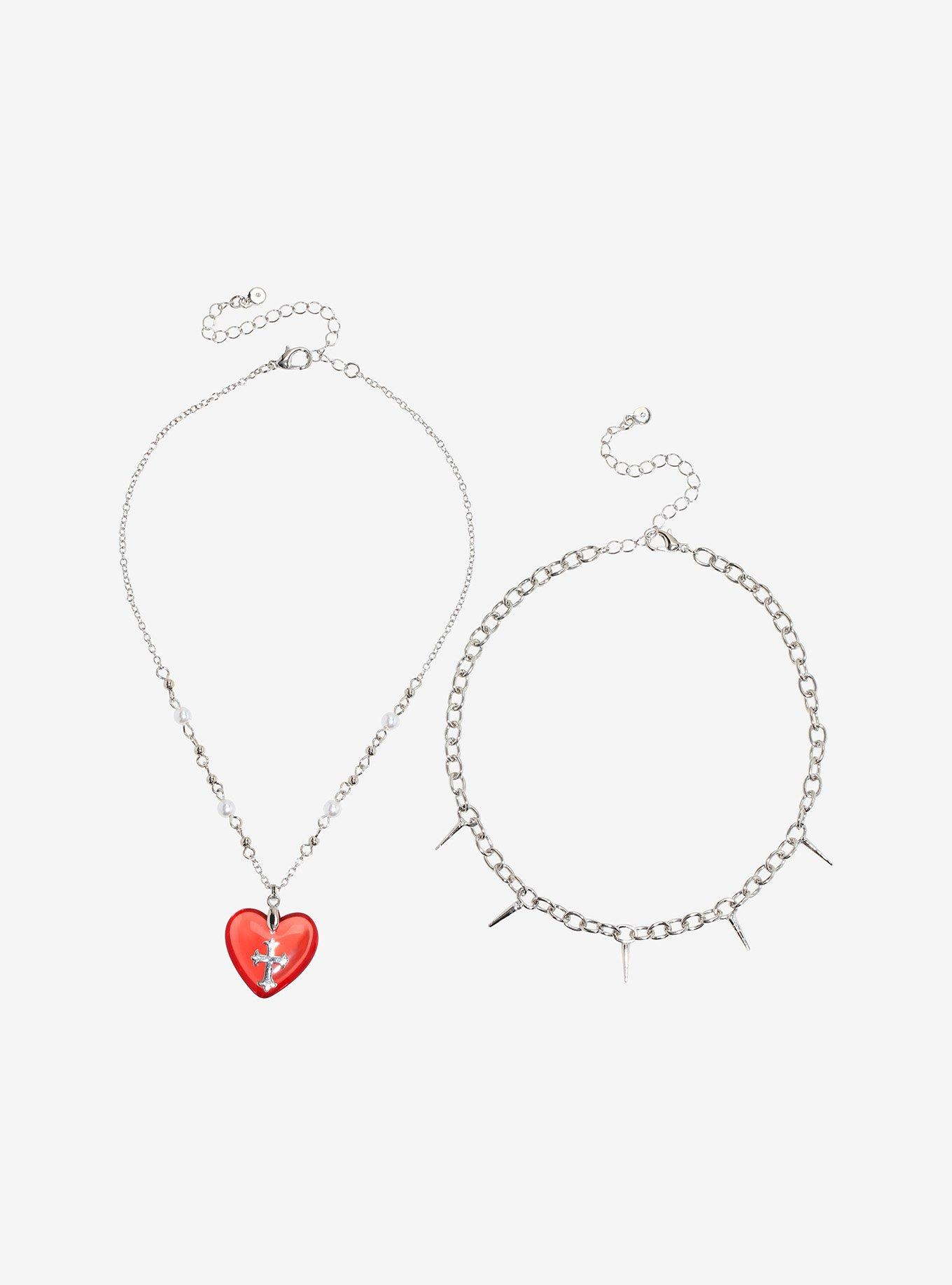 Social Collision Cross Heart Bubble Necklace Set, , alternate