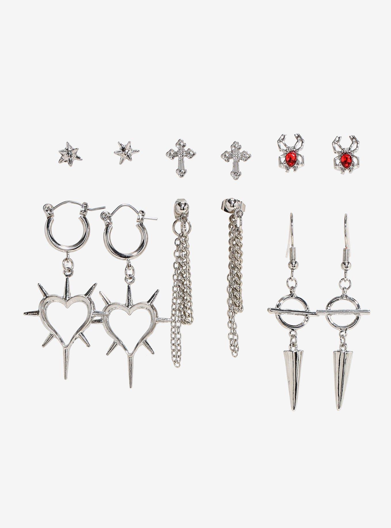 Social Collision Cross Spider Spike Earring Set, , alternate