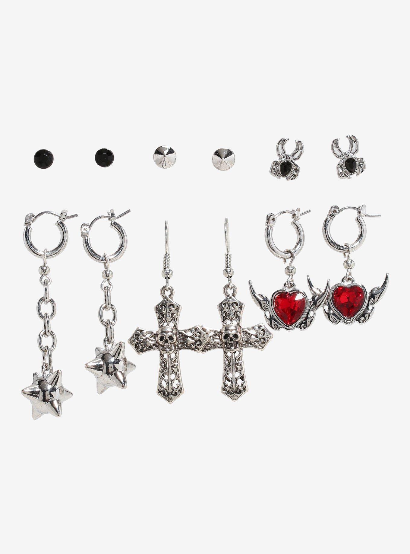 Social Collision Gem Heart Cross Earring Set, , hi-res