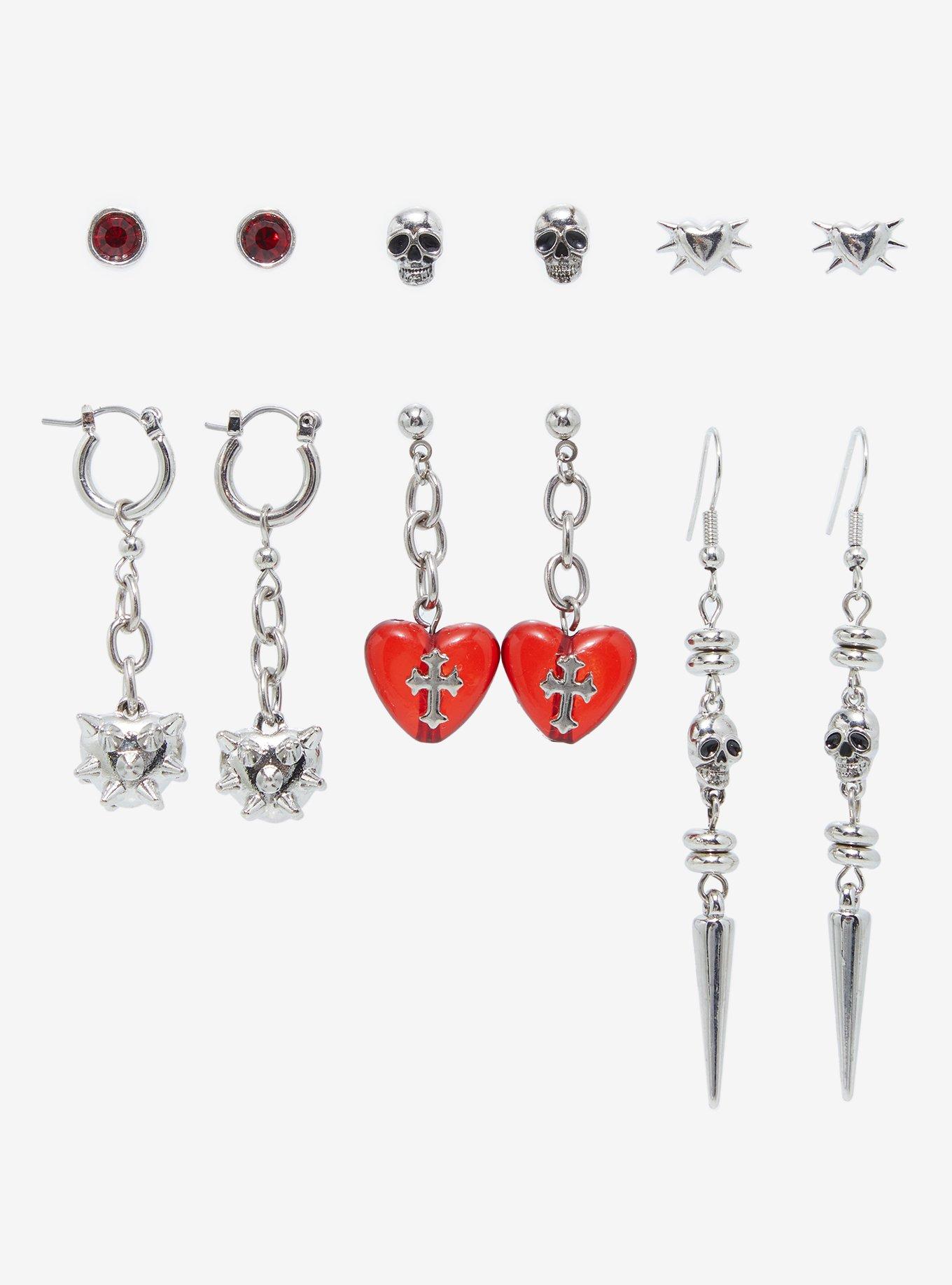 Social Collision Heart Cross Spike Earring Set