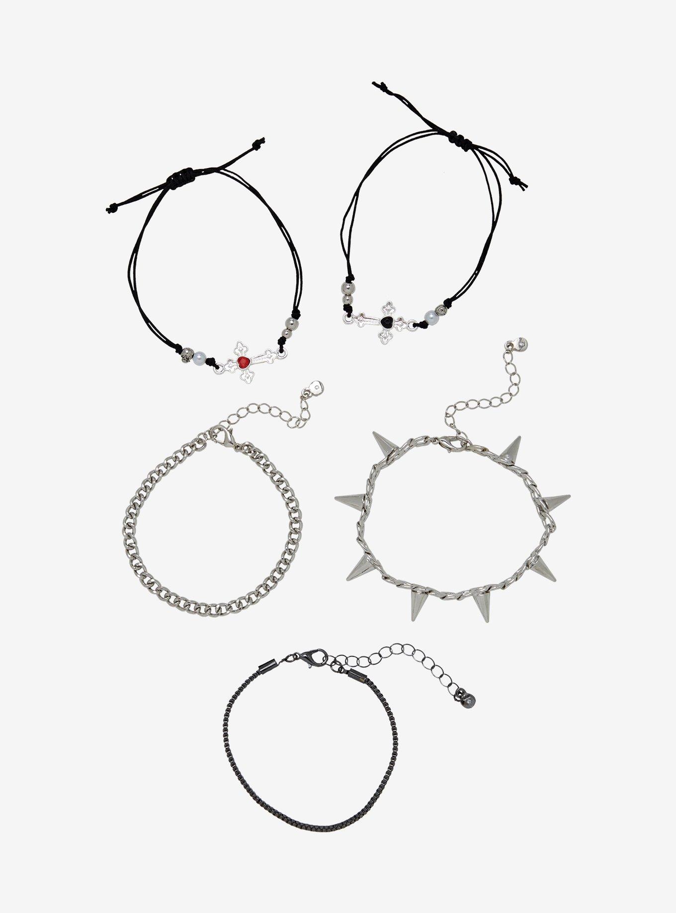 Social Collision Goth Cross Spike Bracelet Set, , alternate