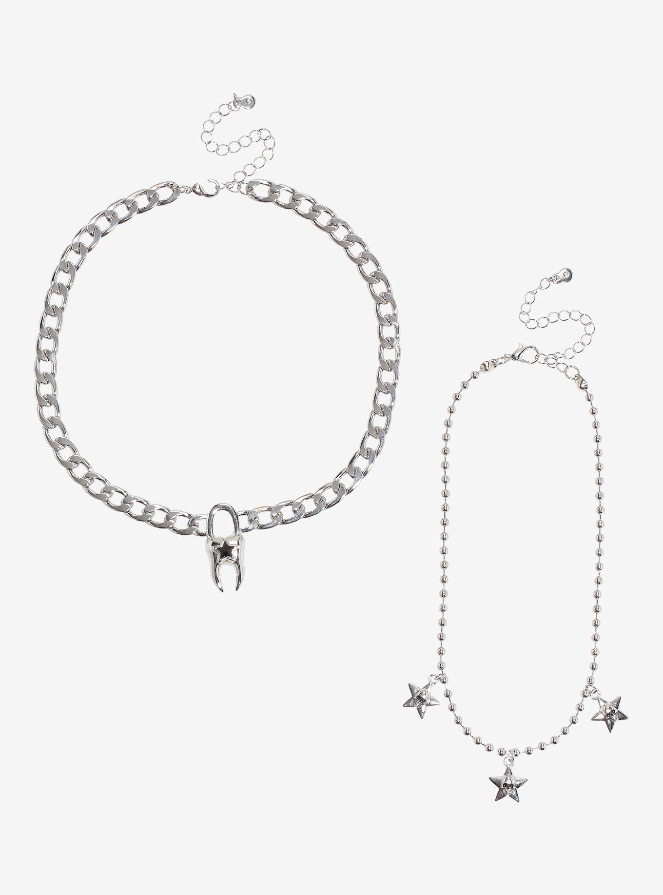 Social Collision Tooth Lock Star Charm Choker Set, , hi-res