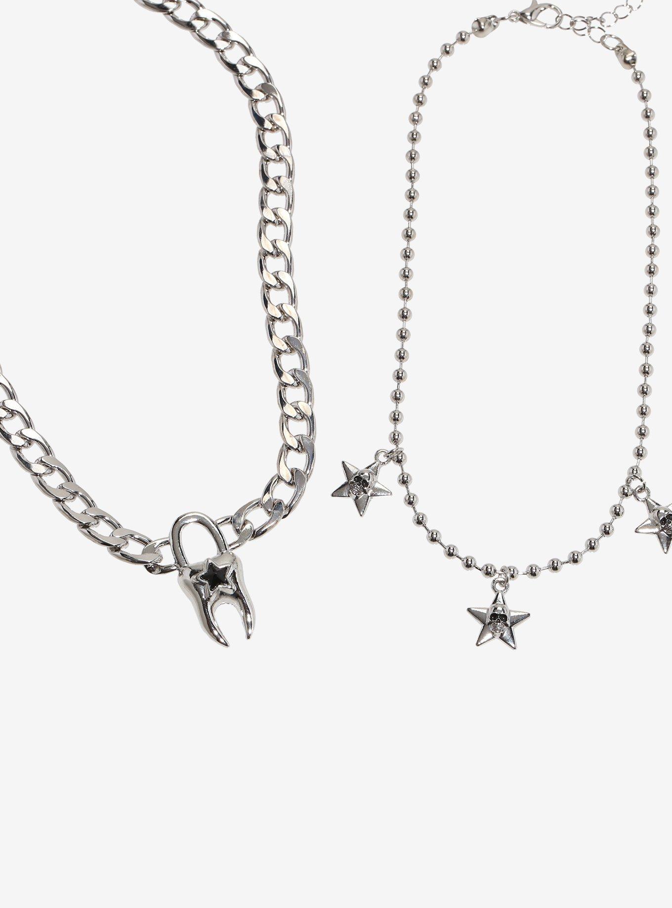Social Collision Tooth Lock Star Charm Choker Set, , alternate