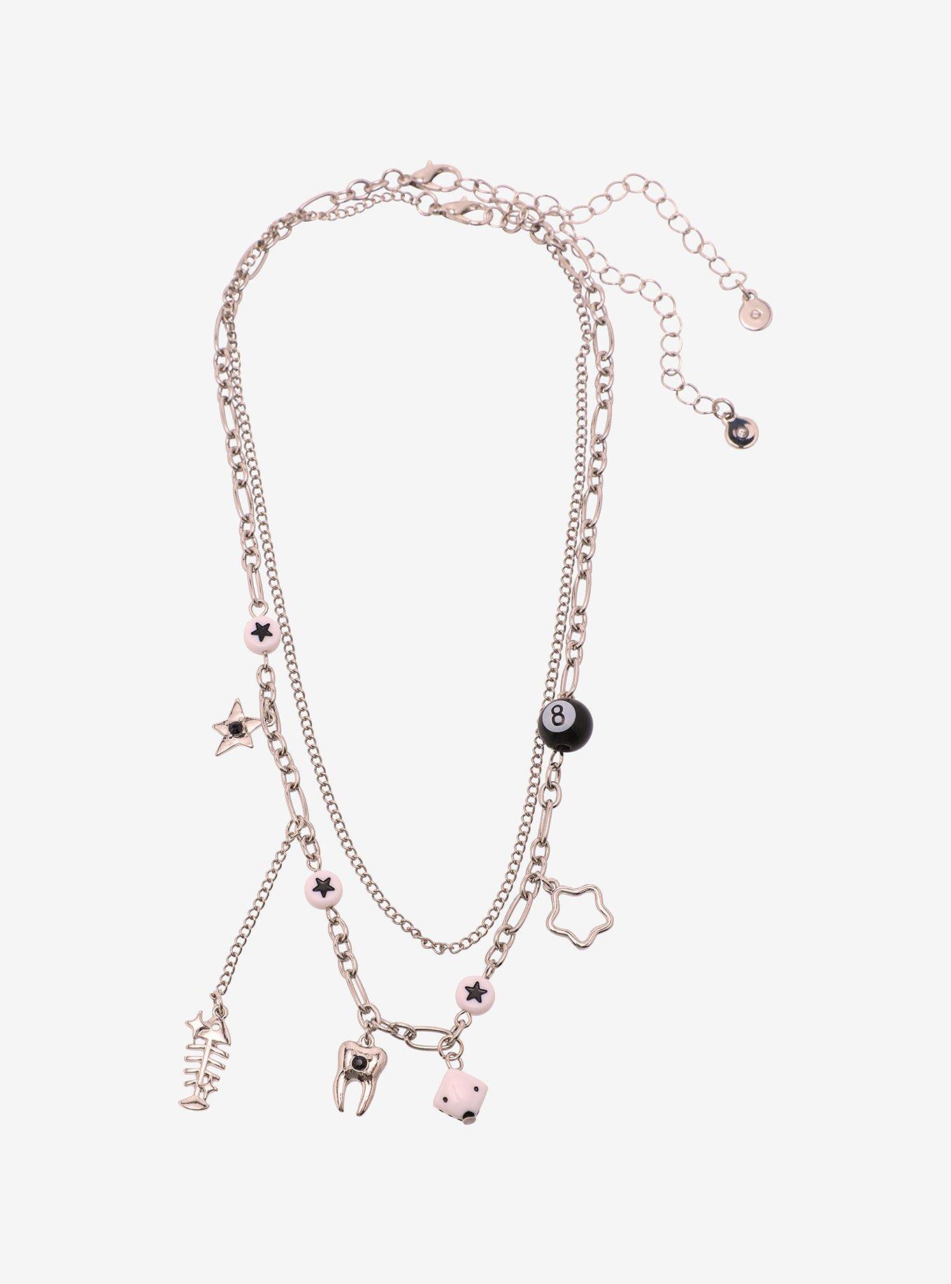 Social Collision Tooth Fish Bone Necklace Set, , alternate
