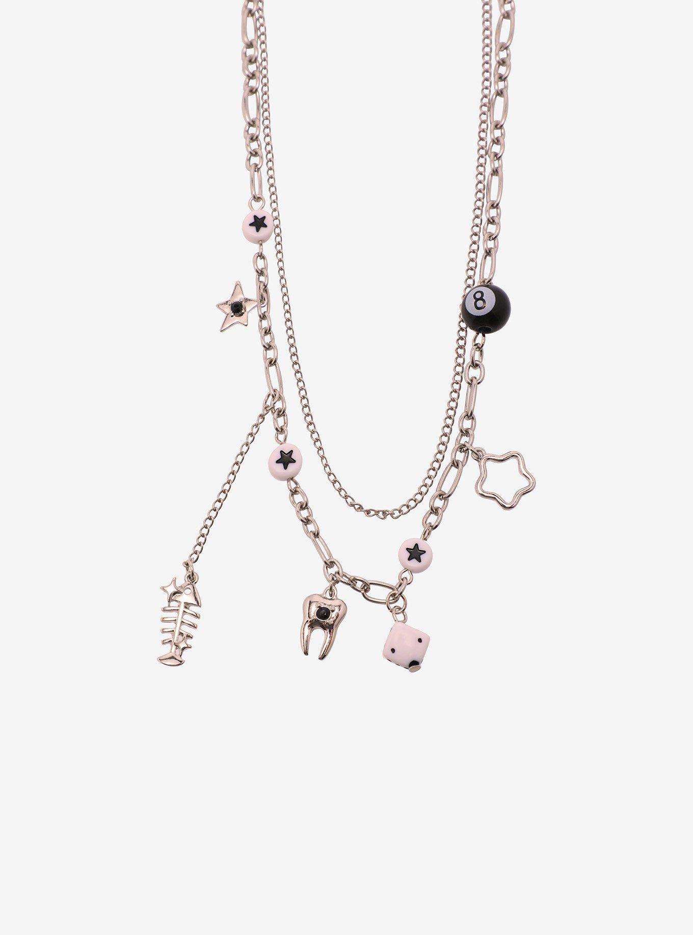 Social Collision Tooth Fish Bone Necklace Set, , alternate
