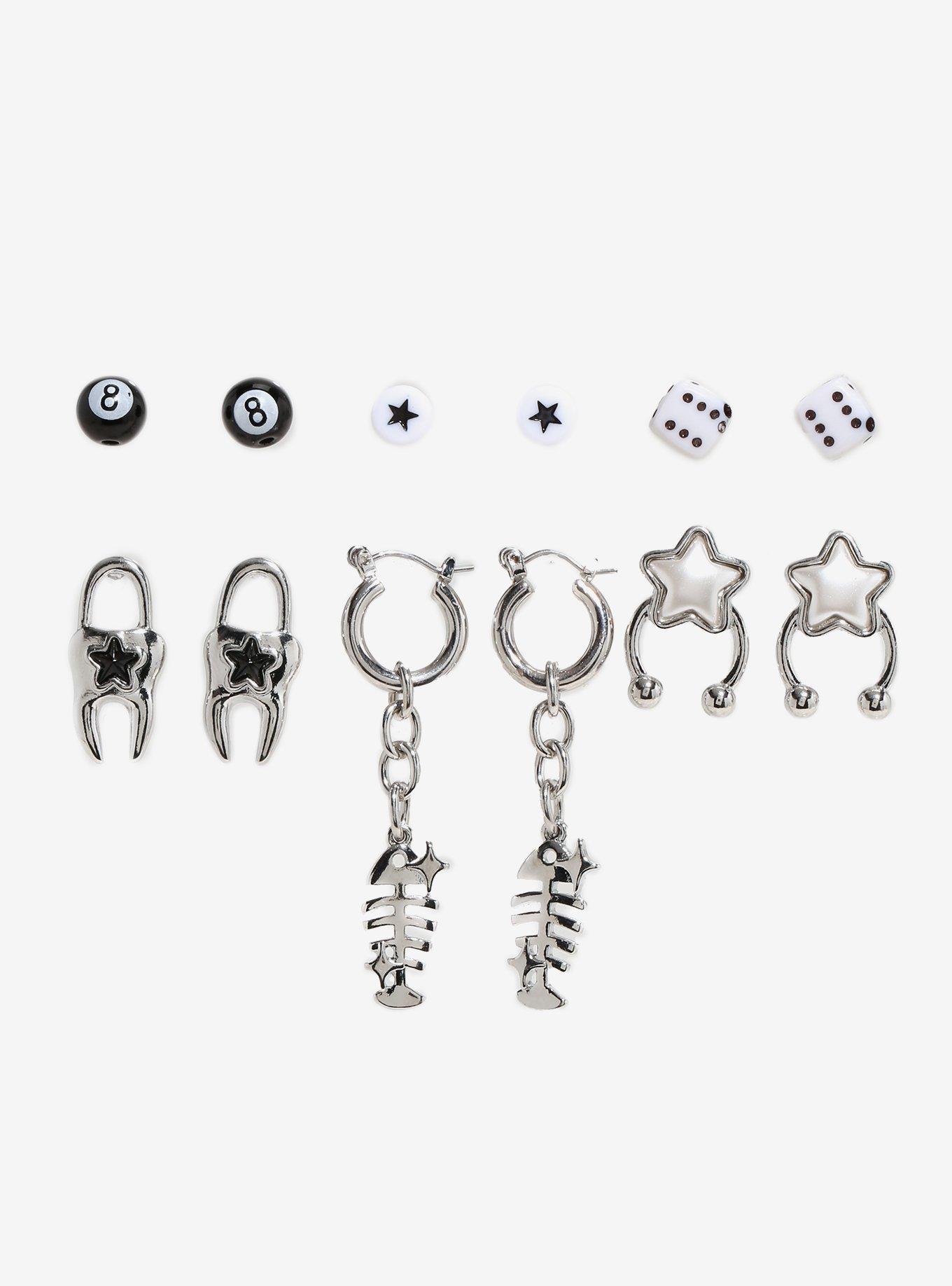 Social Collision Fish Bone Tooth Star Earring Set, , alternate