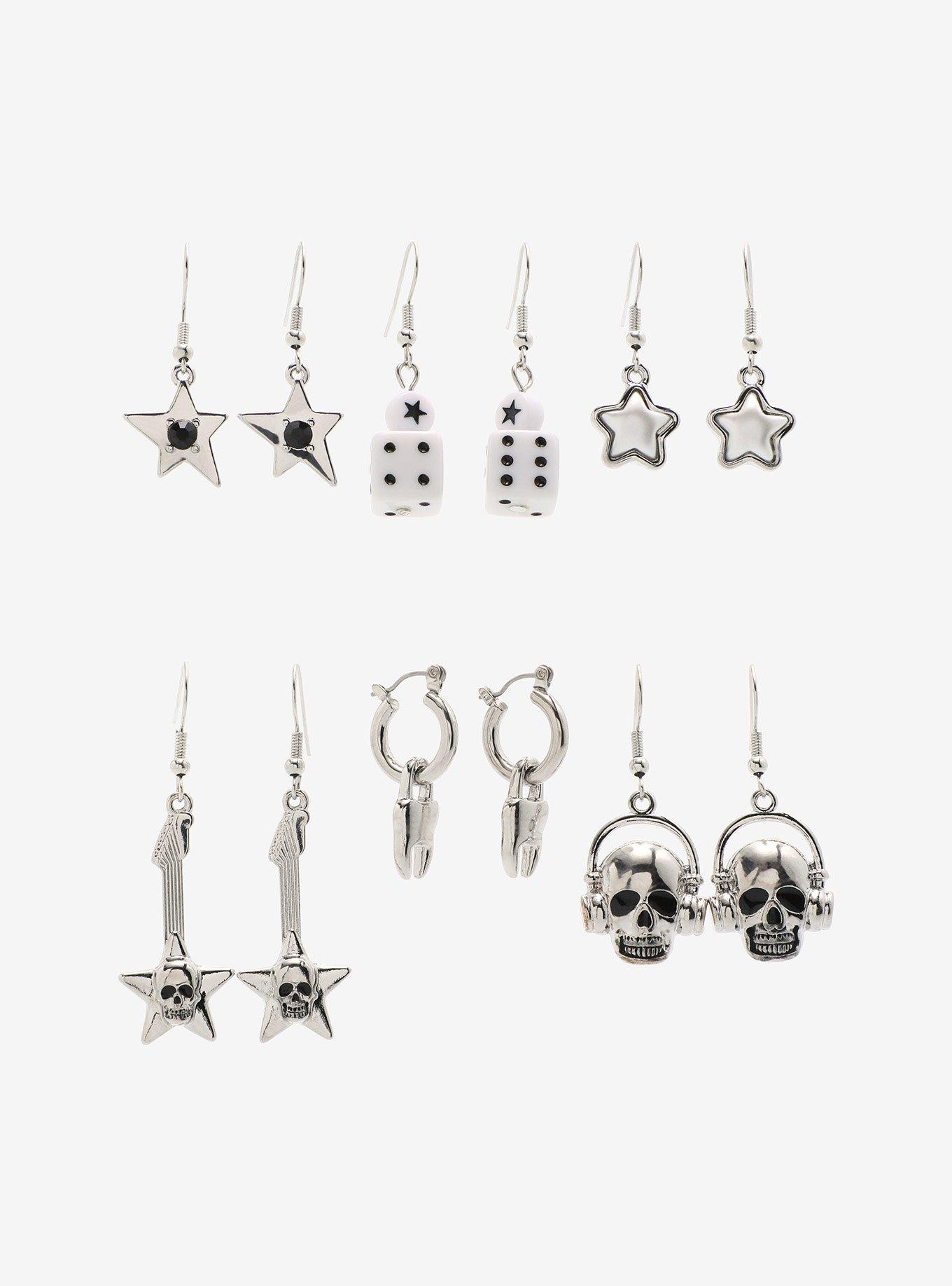 Social Collision Tooth Star Skull Earring Set, , hi-res