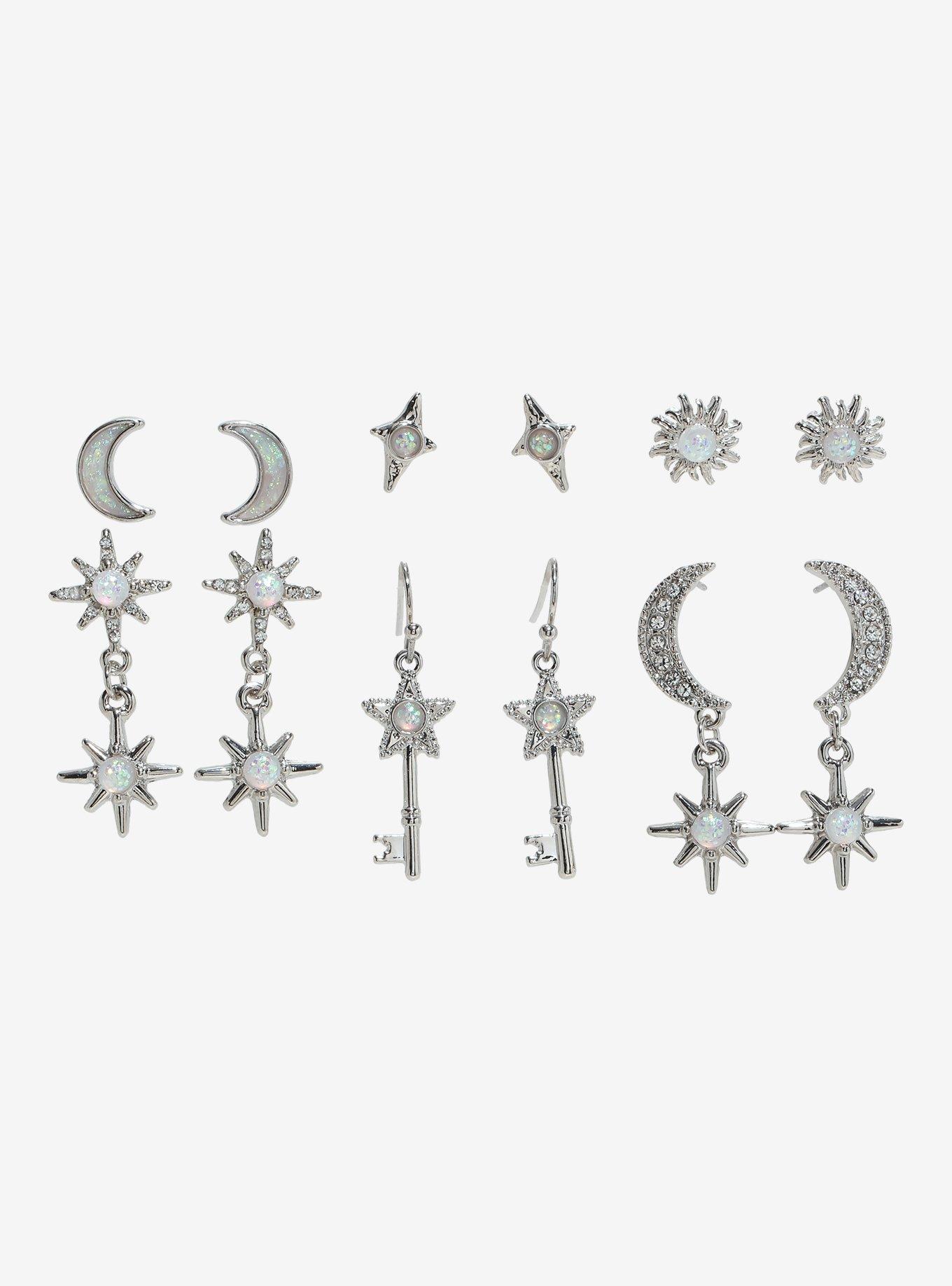 Cosmic Aura Opal Sun Star Key Earring Set