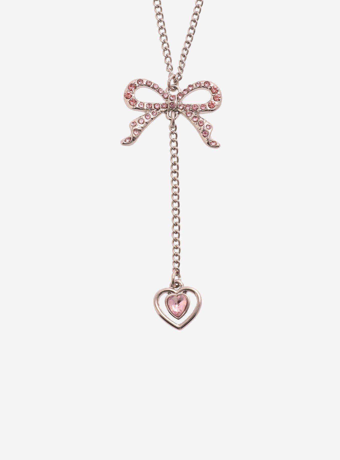 Sweet Society Rhinestone Bow Heart Best Friend Necklace Set, , alternate