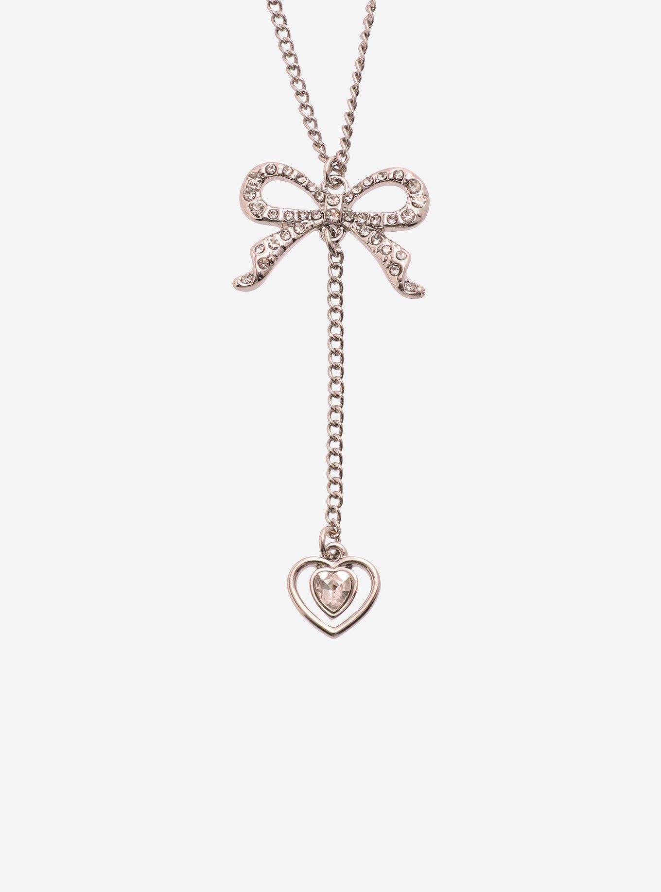 Sweet Society Rhinestone Bow Heart Best Friend Necklace Set, , alternate