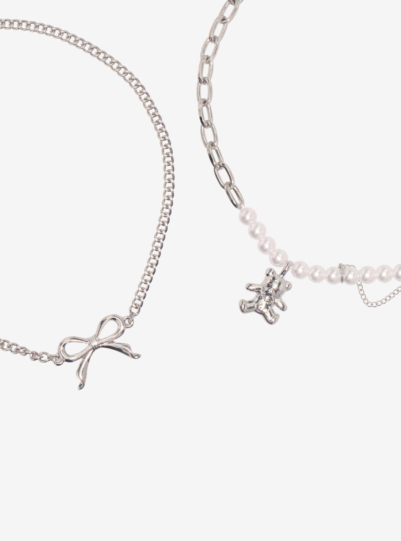 Sweet Society Teddy Bear Bow Pearl Choker Necklace Set, , alternate