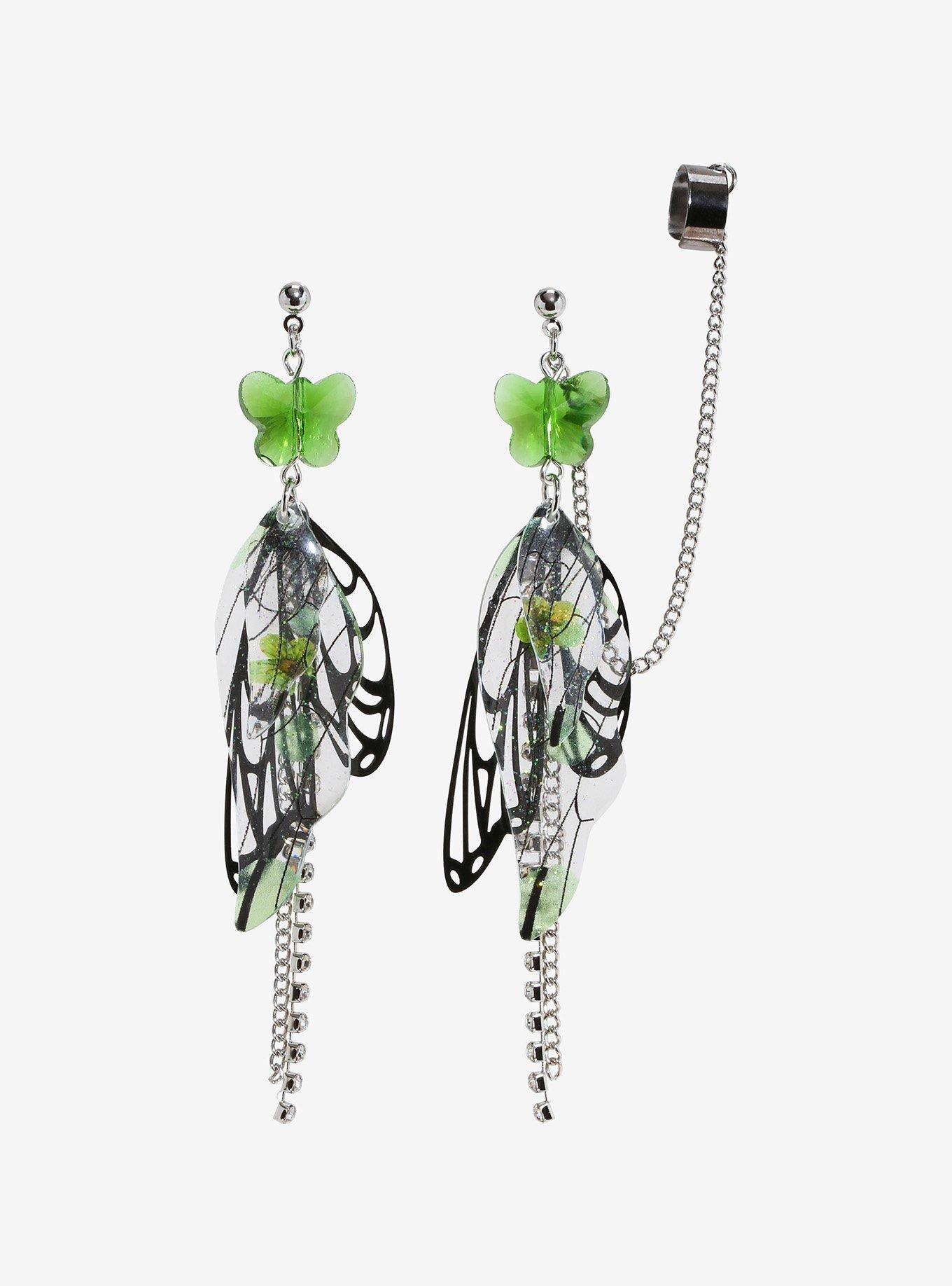 Thorn & Fable Butterfly Wing Chain Cuff Earrings, , hi-res