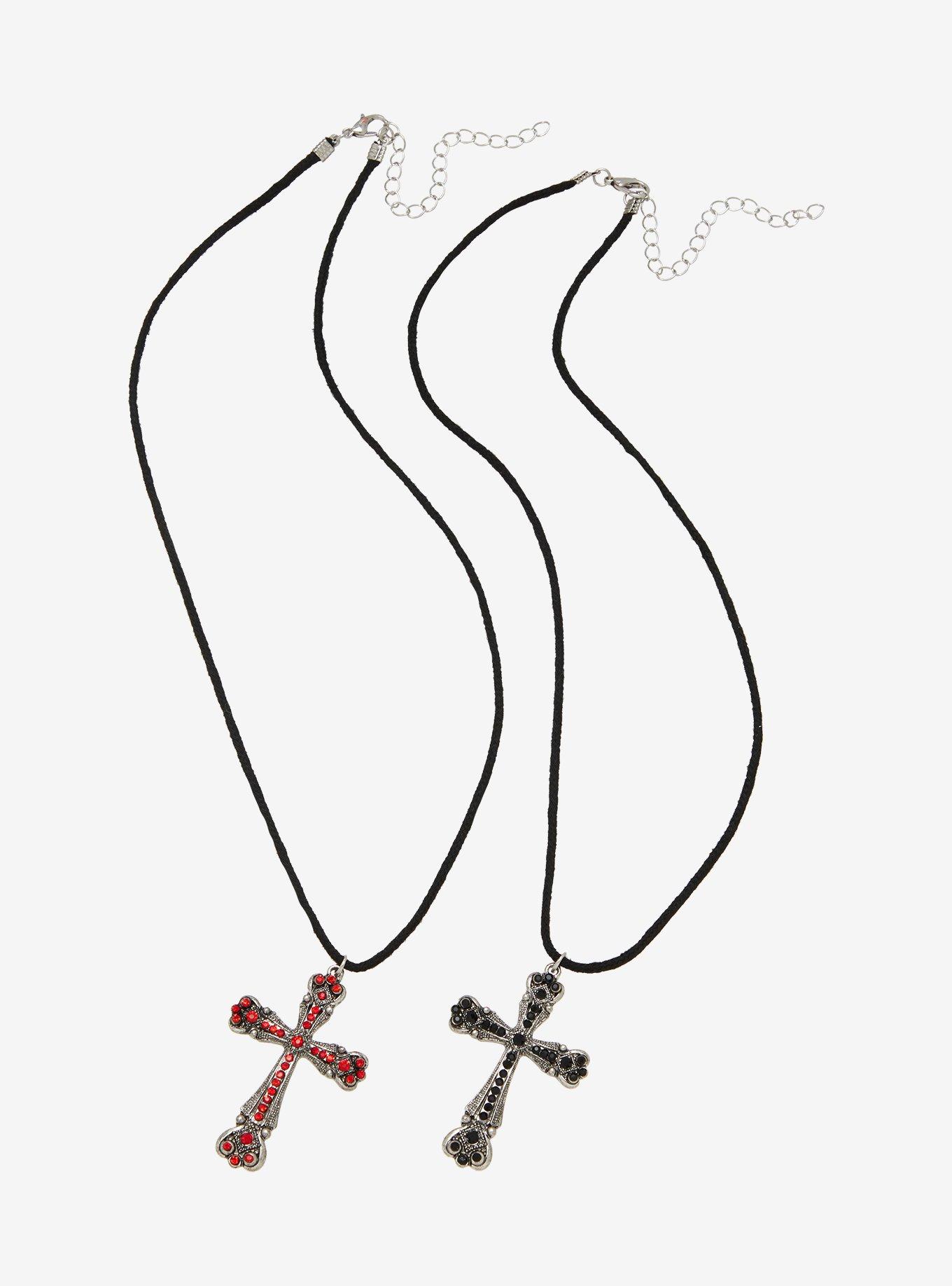 Social Collision Gem Cross Best Friend Cord Necklace Set, , alternate