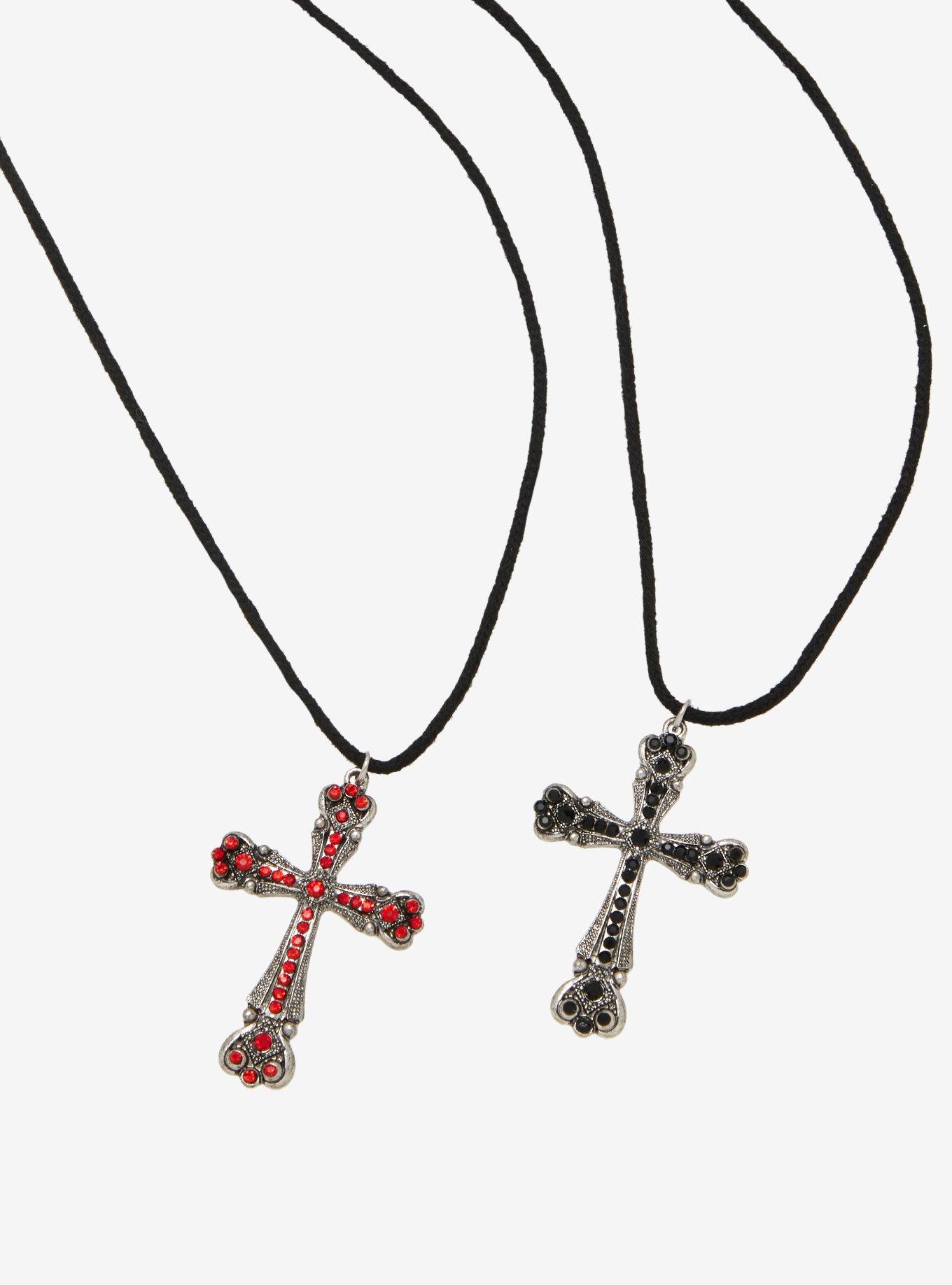 Social Collision Gem Cross Best Friend Cord Necklace Set, , alternate