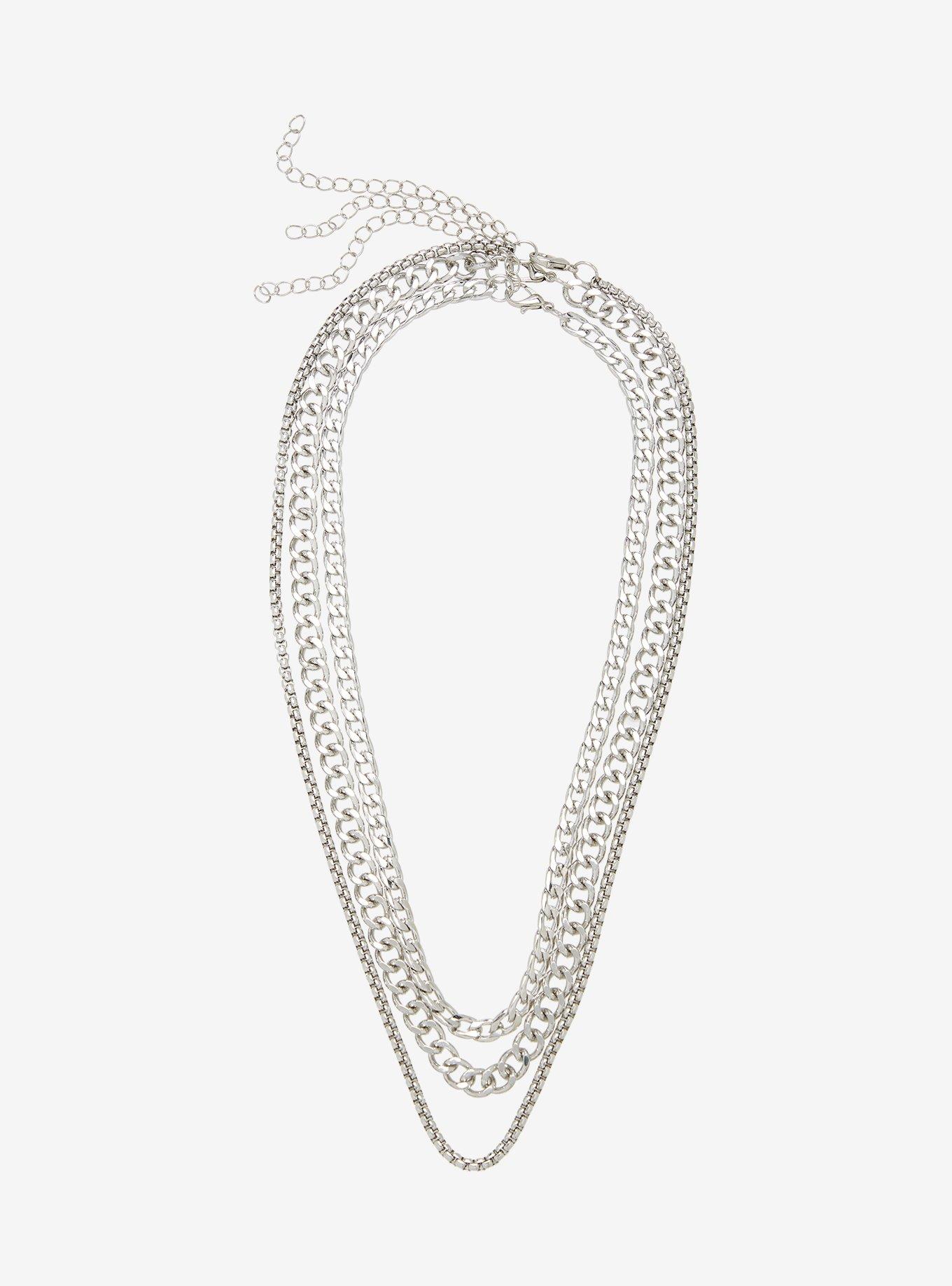 Social Collision Silver Chain Necklace Set, , hi-res