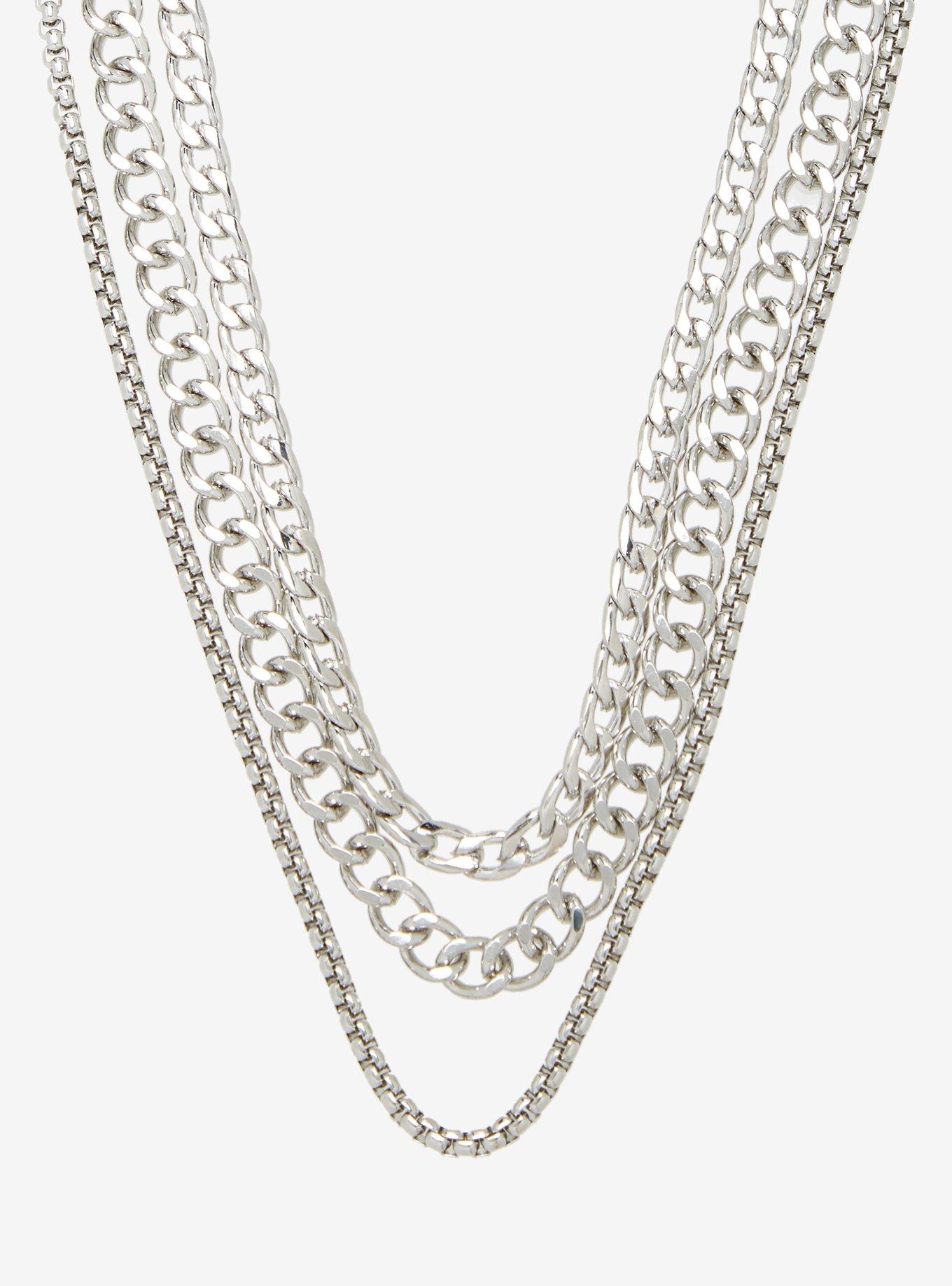 Social Collision Silver Chain Necklace Set, , alternate