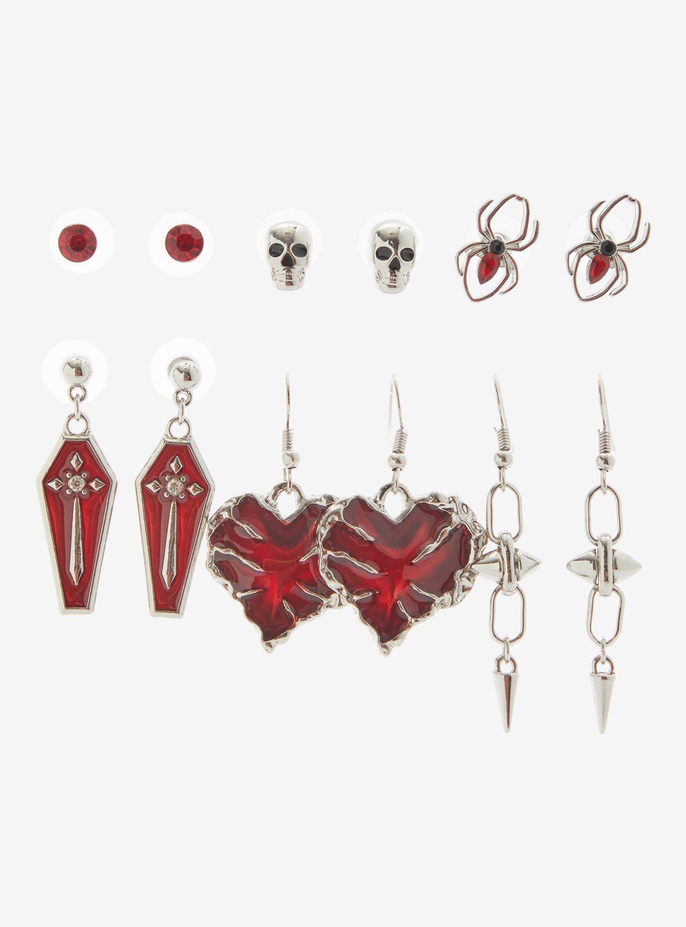 Social Collision Skull Spider Coffin Earring Set, , hi-res