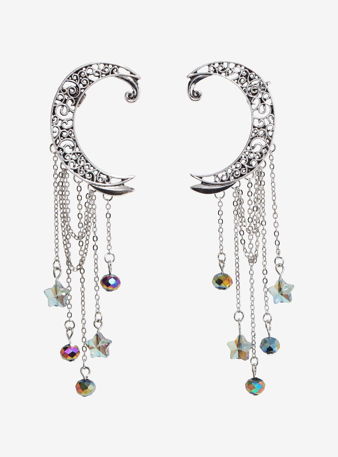Cosmic Aura Filigree Moon Charm Ear Cuff Set, , hi-res