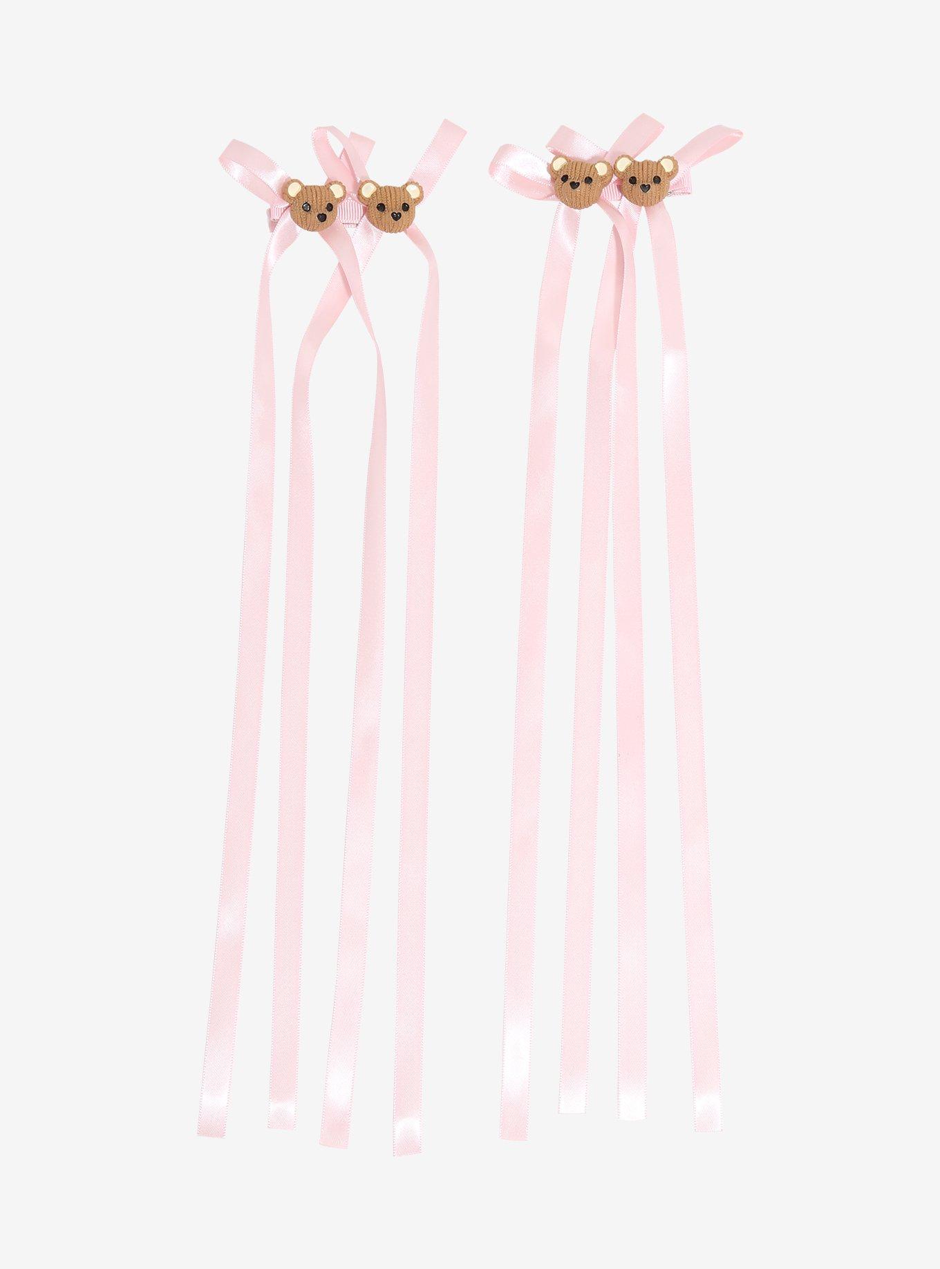Sweet Society Teddy Bear Pink Long Hair Bow Set, , alternate
