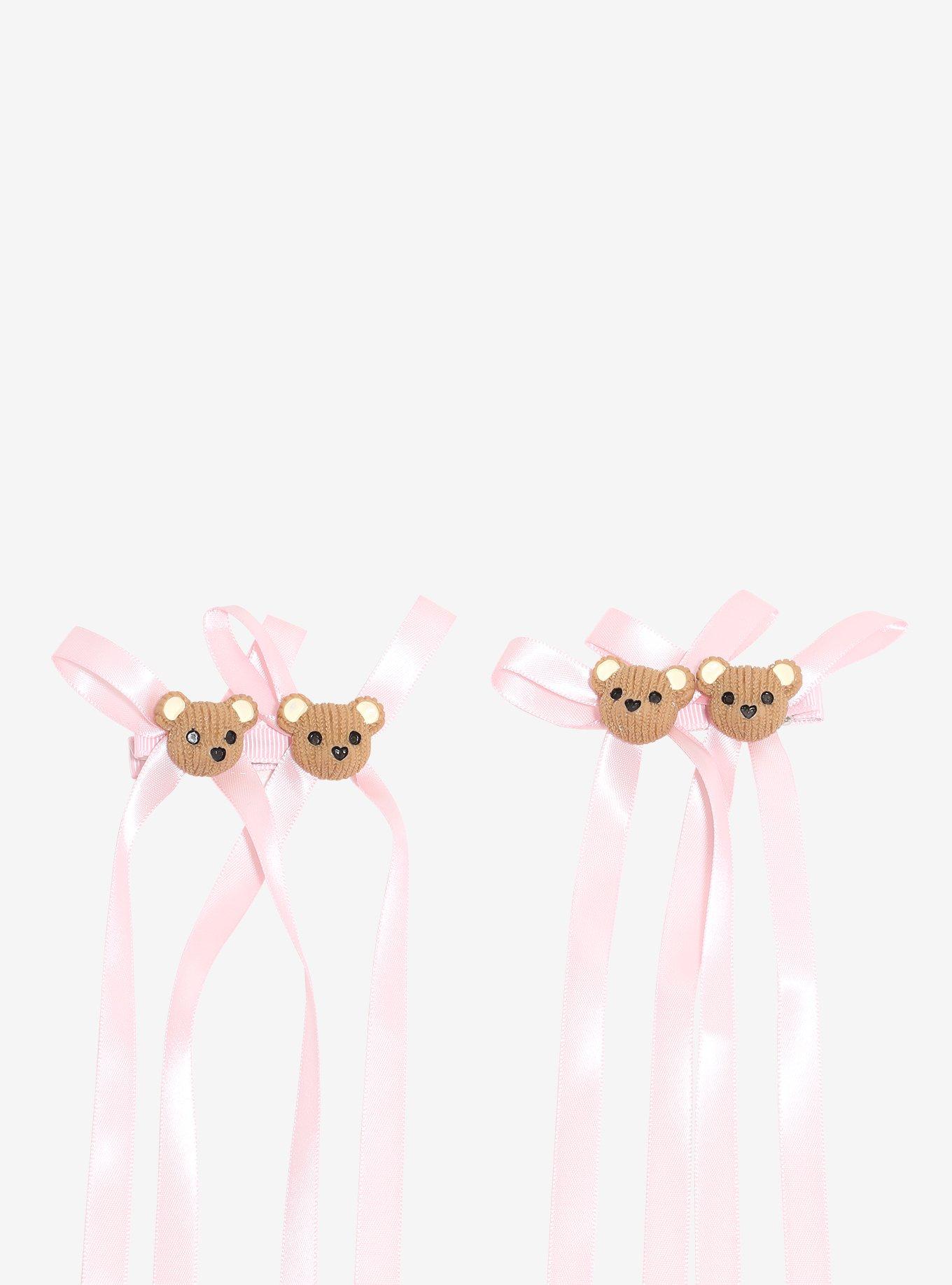 Sweet Society Teddy Bear Pink Long Hair Bow Set, , alternate