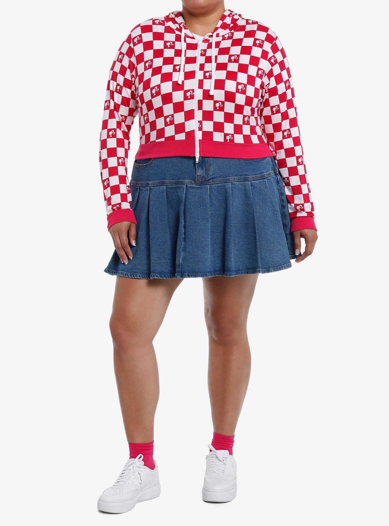 Barbie Gingham Girls Crop Hoodie Plus Size, , hi-res