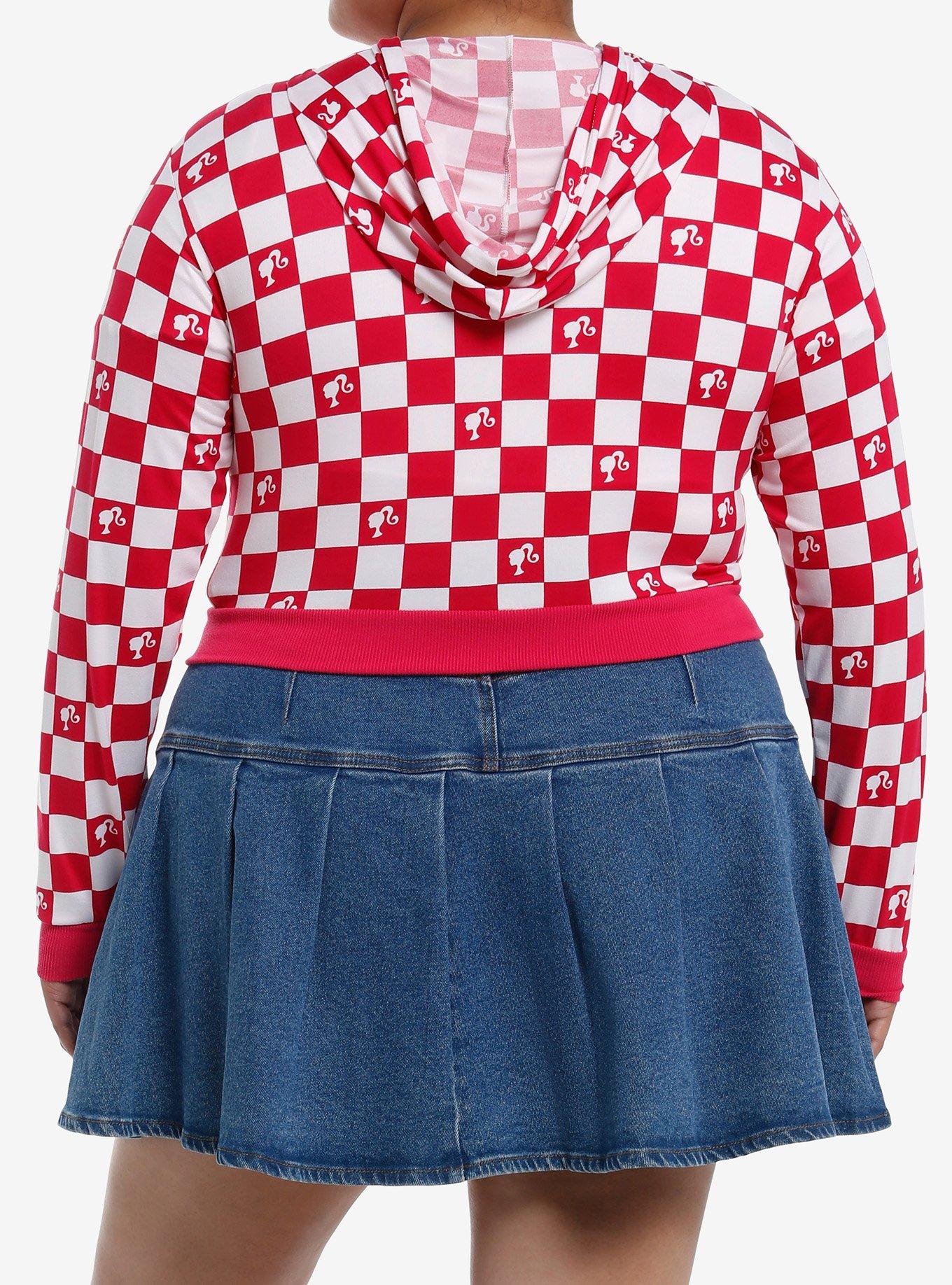 Barbie Gingham Girls Crop Hoodie Plus Size