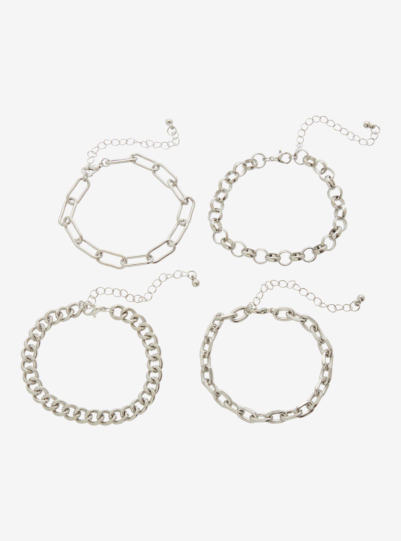 Social Collision Silver Chain Bracelet Set, , hi-res