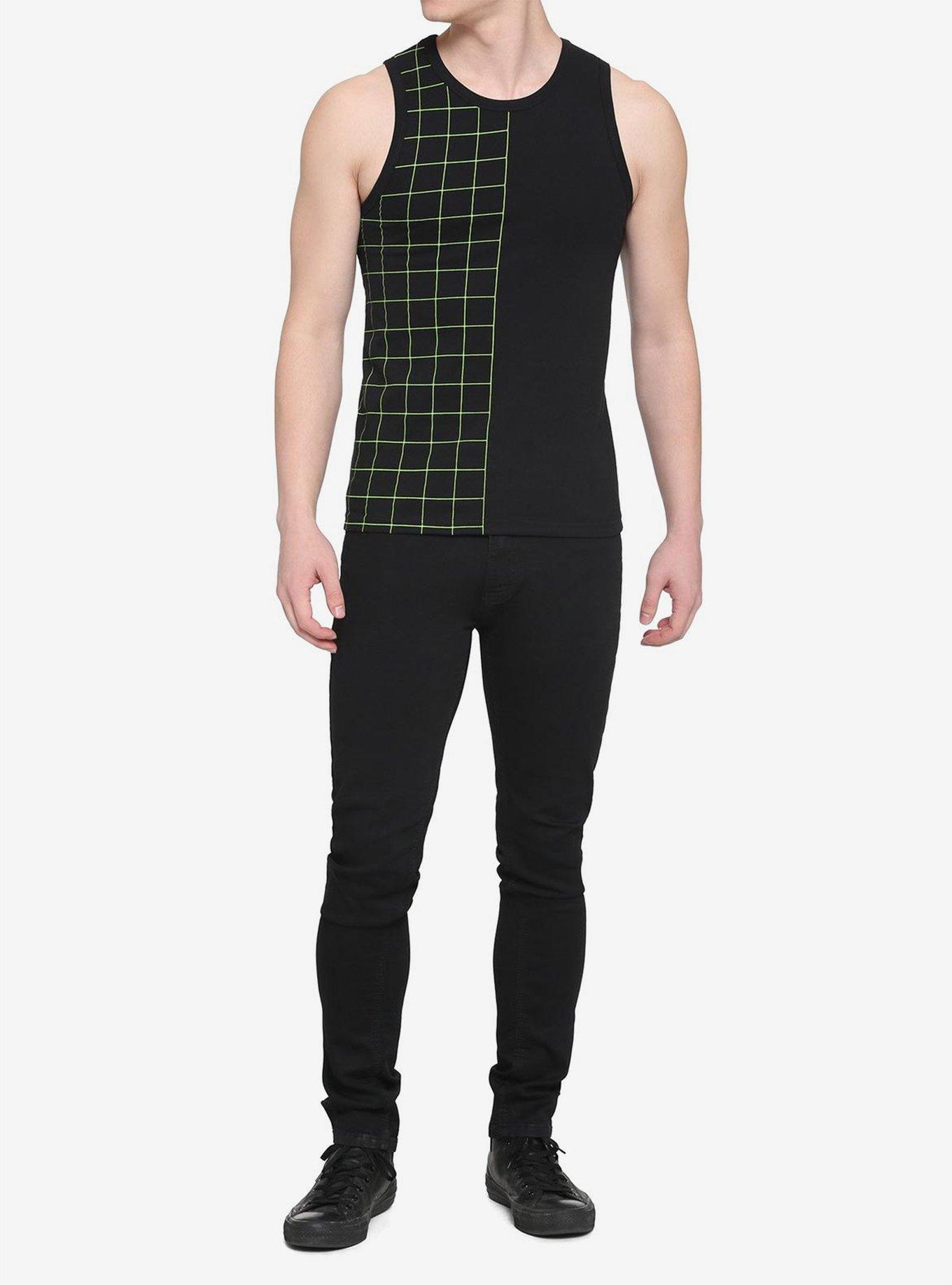 Black & Green Grid Split Tank Top, , hi-res