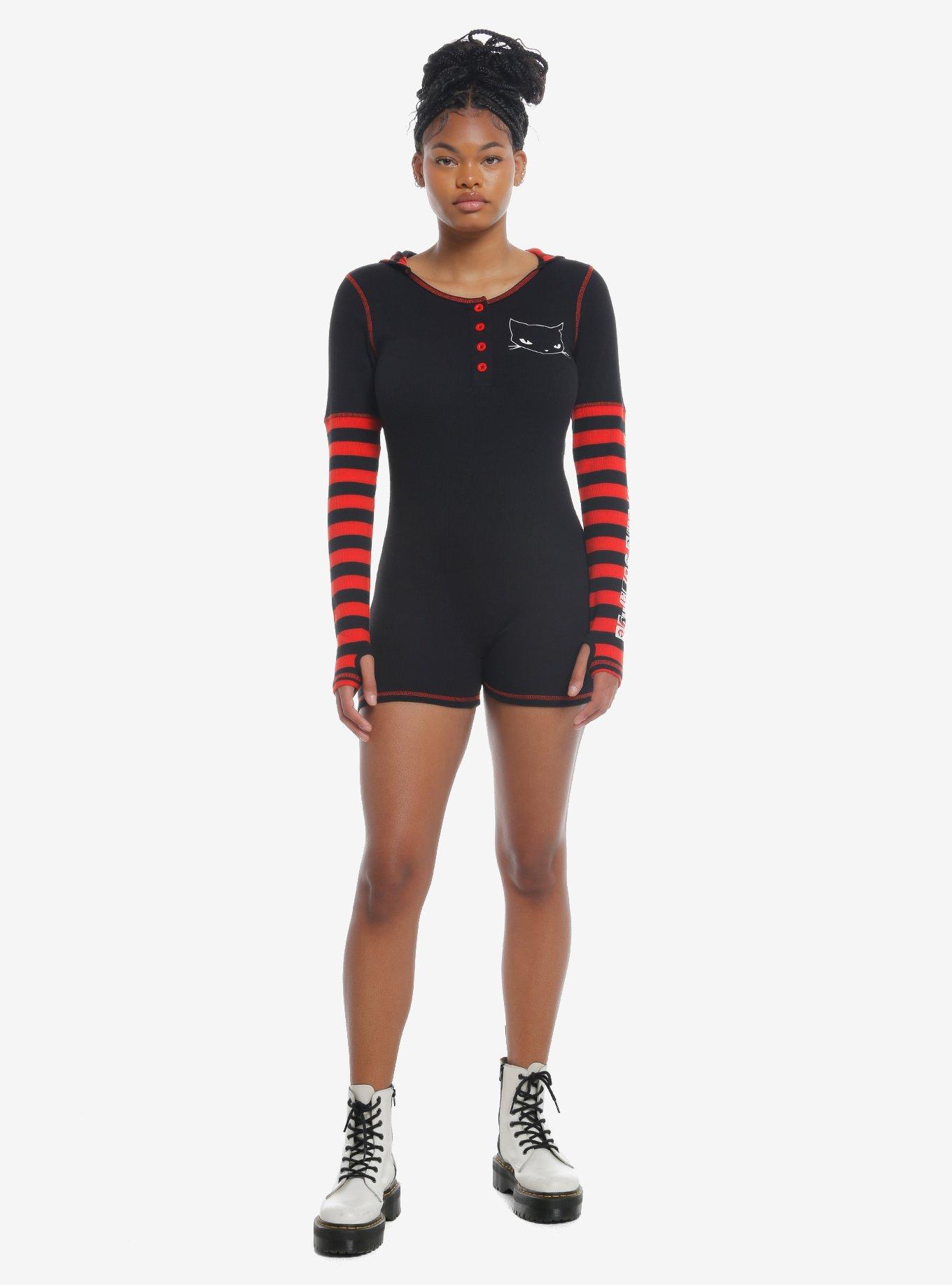Emily The Strange Cats Hooded Romper, , hi-res