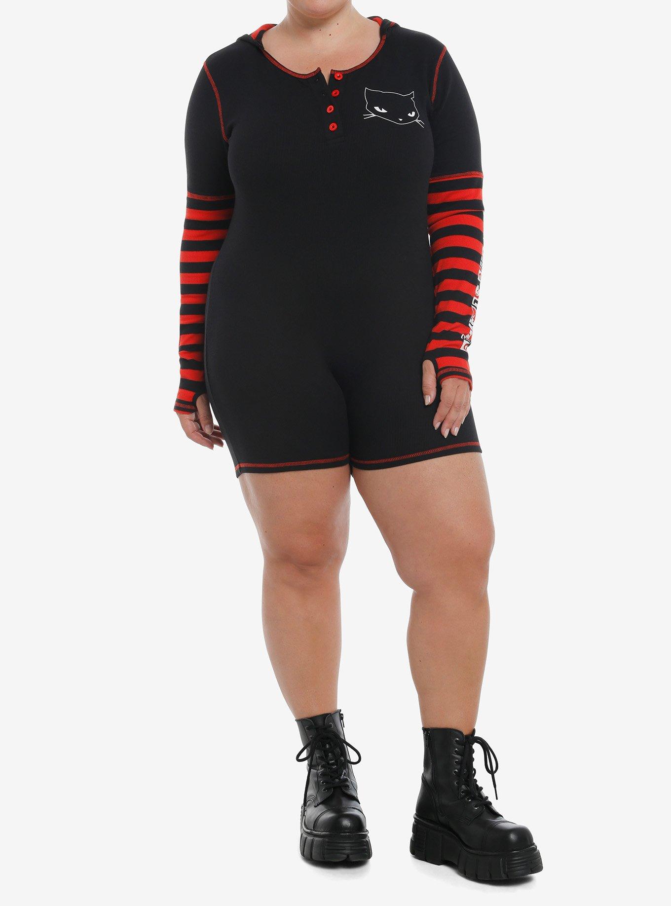 Emily The Strange Cats Hooded Romper Plus Size, MULTI, alternate