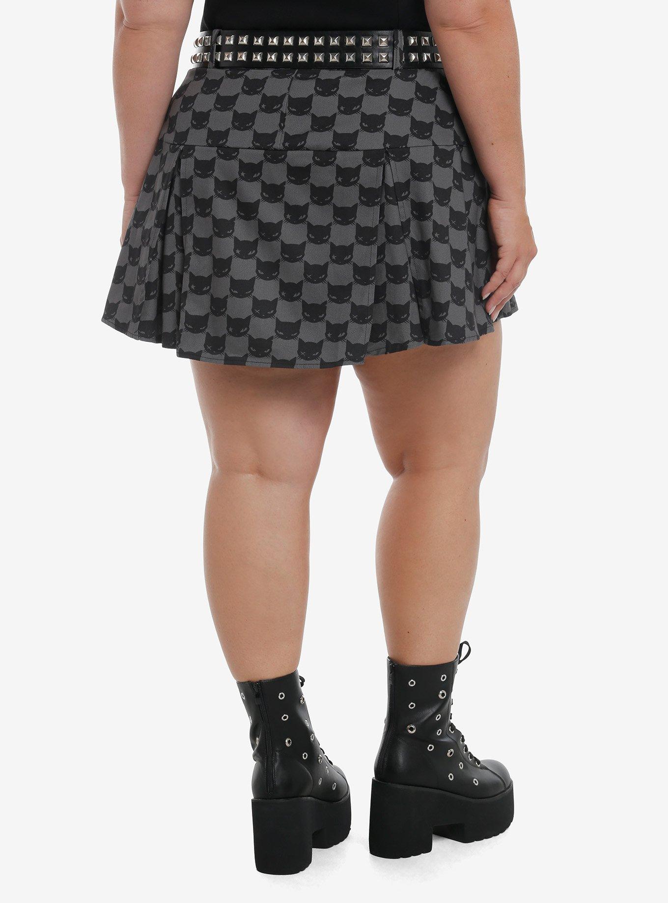 Emily The Strange Cats Pleated Skirt With Belt Plus Size, BLACK, alternate
