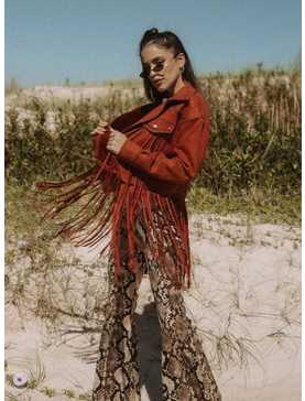 Festival Ready Red Fringe Jacket with Studs, , hi-res