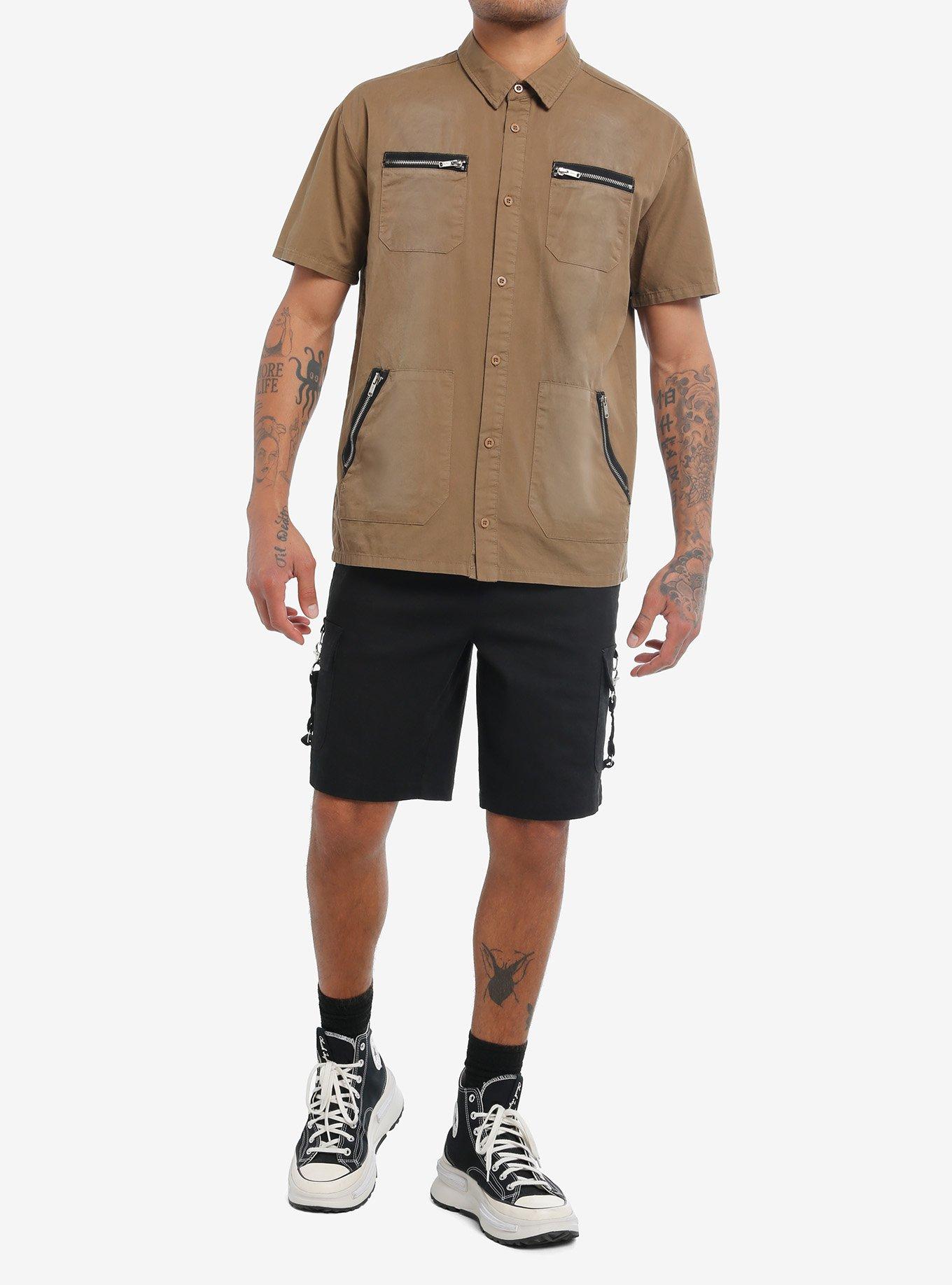 Thorn & Fable Brown Utility Pocket Woven Button-Up, , hi-res