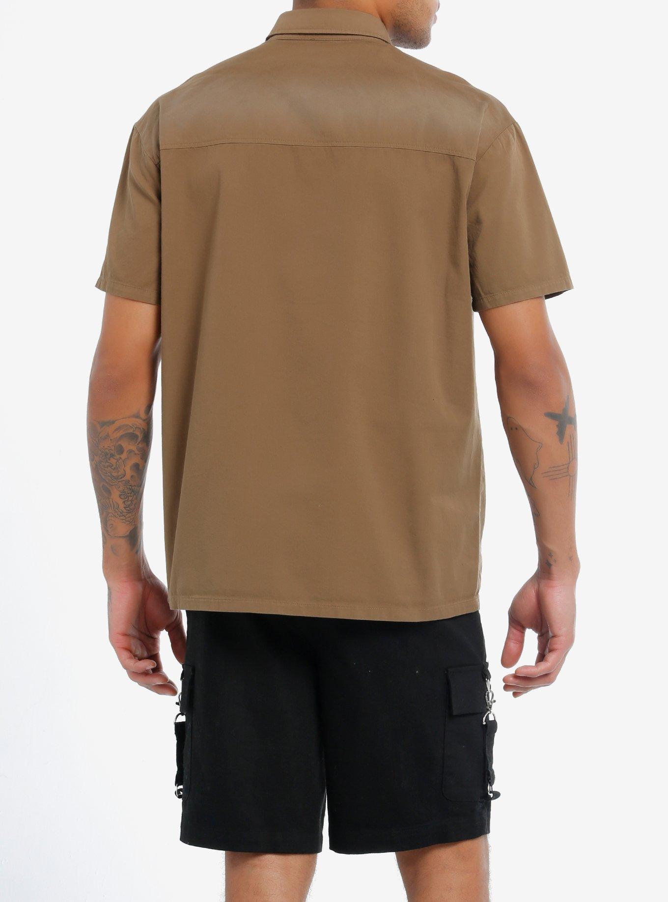 Thorn & Fable Brown Utility Pocket Woven Button-Up, BROWN, alternate