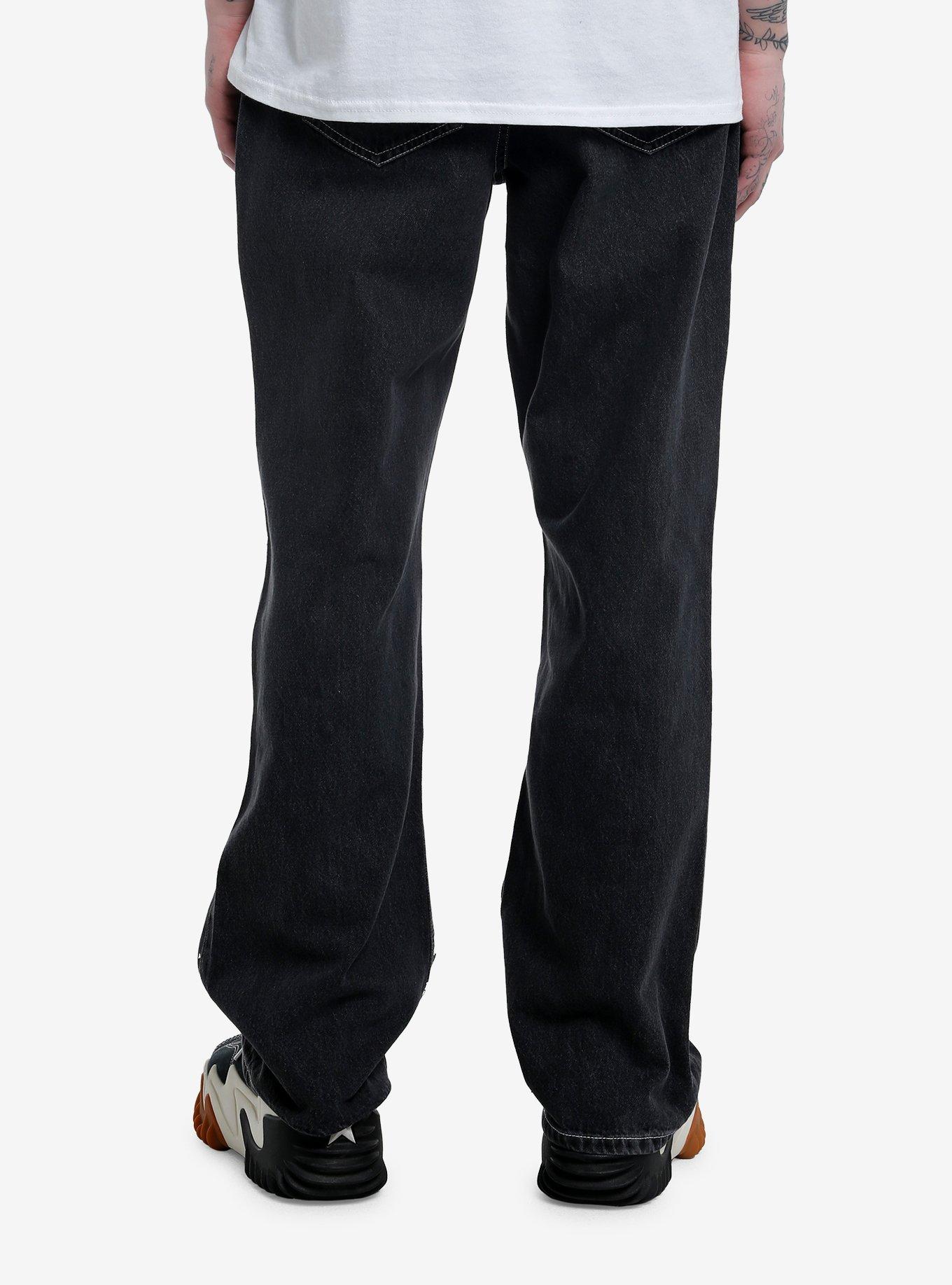 Social Collision Black Destructed Skeleton Straight Leg Denim Pants, BLACK, alternate