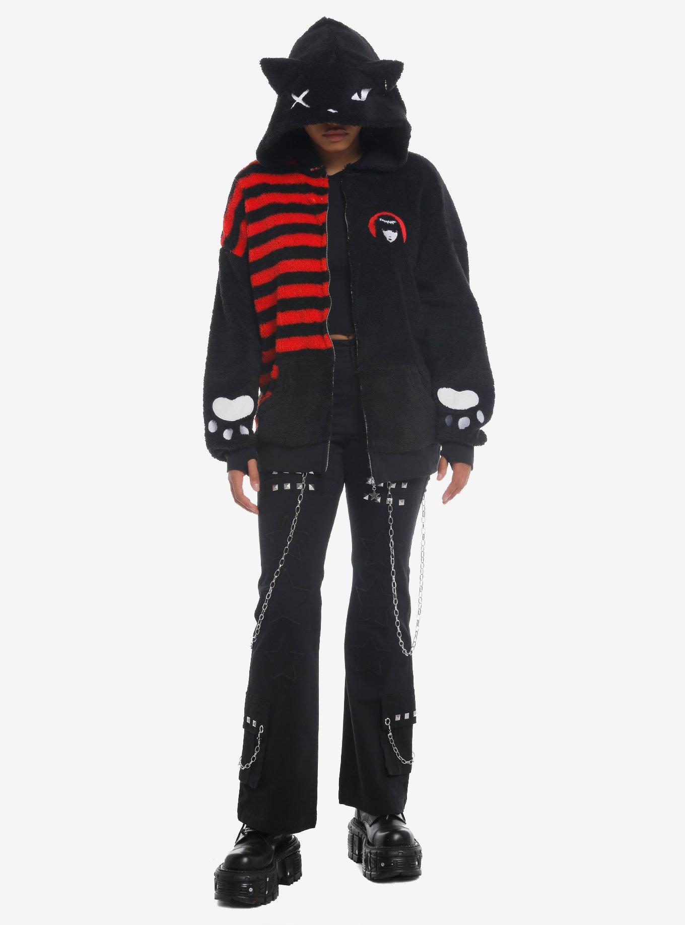 Emily The Strange Cat Girls Oversized Sherpa Hoodie, RED, alternate
