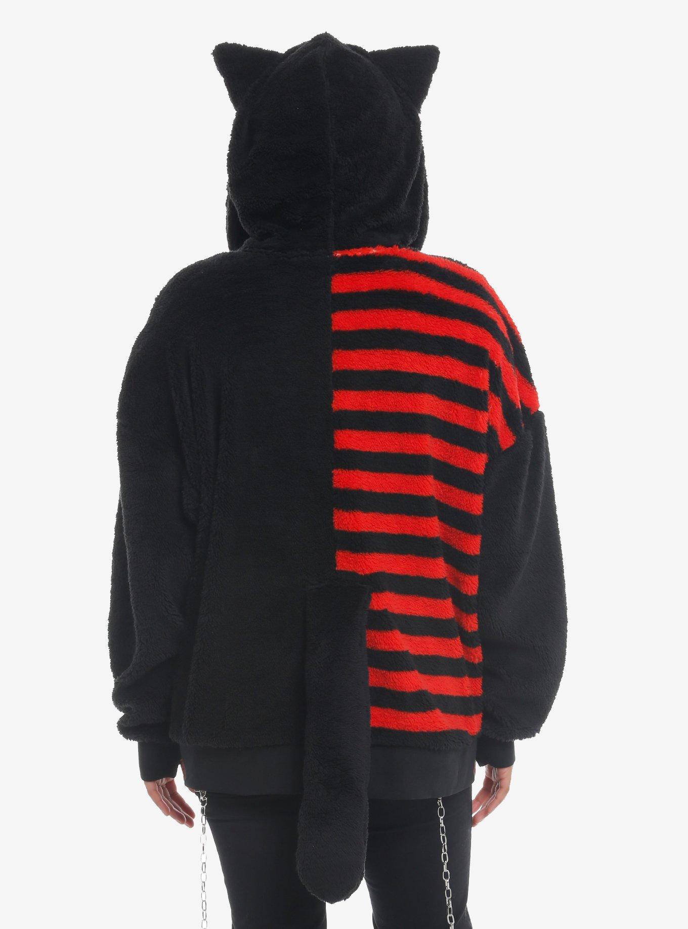 Emily The Strange Cat Girls Oversized Sherpa Hoodie, RED, alternate