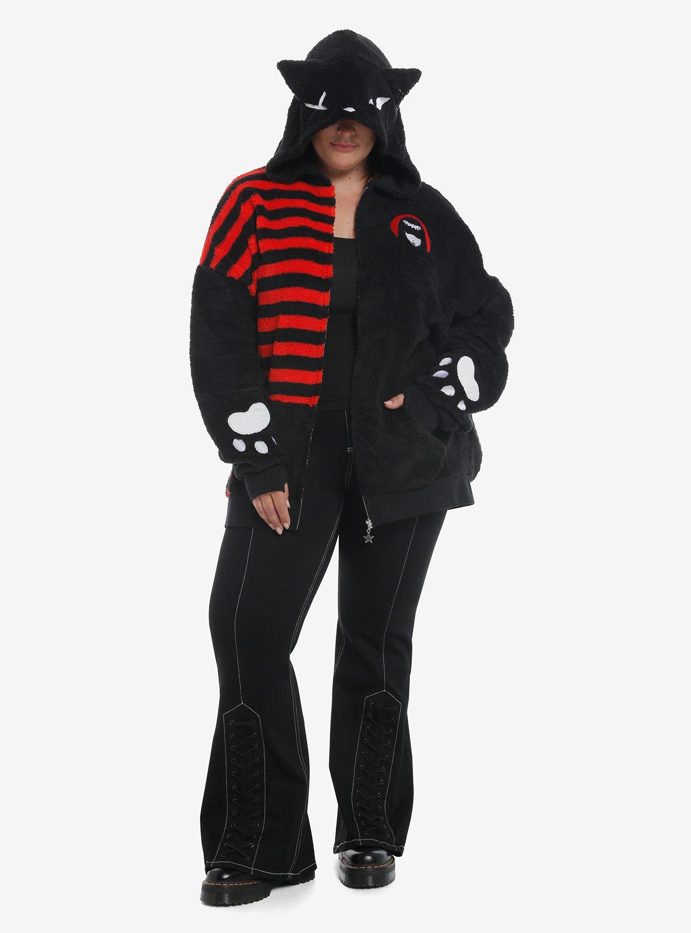 Emily The Strange Cat Girls Oversized Sherpa Hoodie Plus Size, RED, alternate